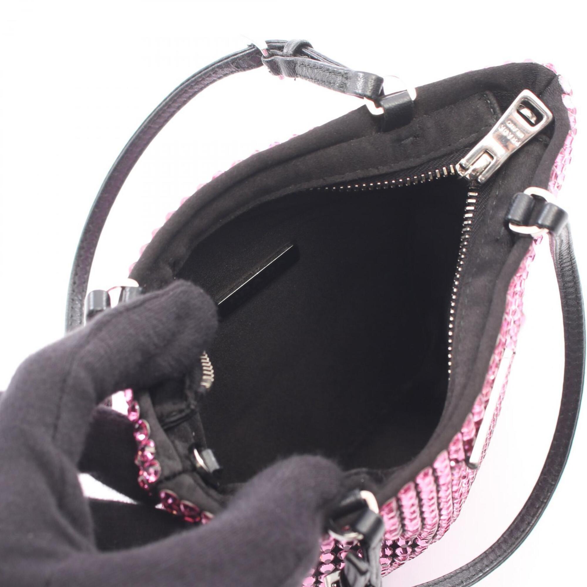 Prada Black Pink Fabric Leather Handbag (Pre-Owned)