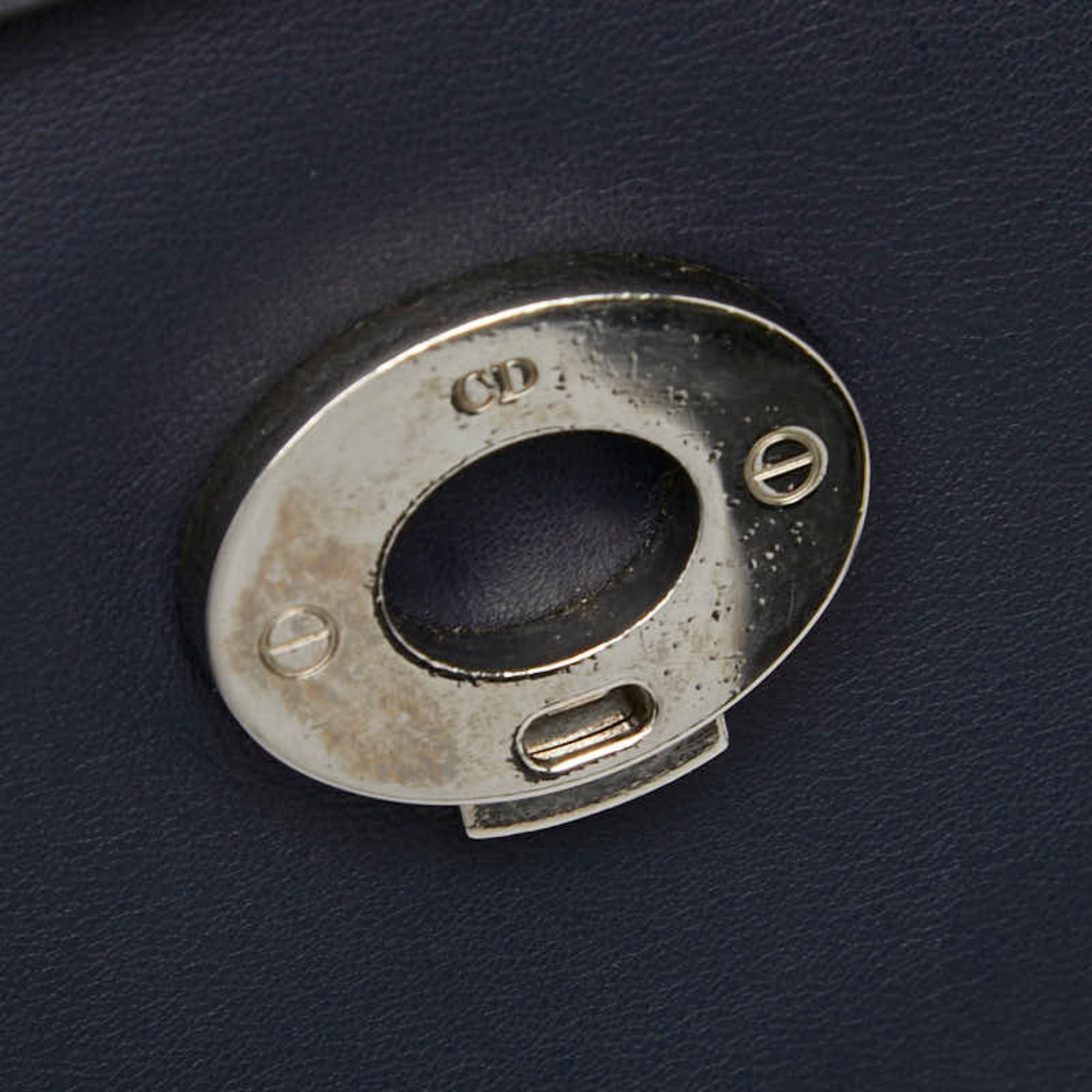 Christian Dior Navy Silver Leather Handbag Shoulder Bag (Pre-Owned)