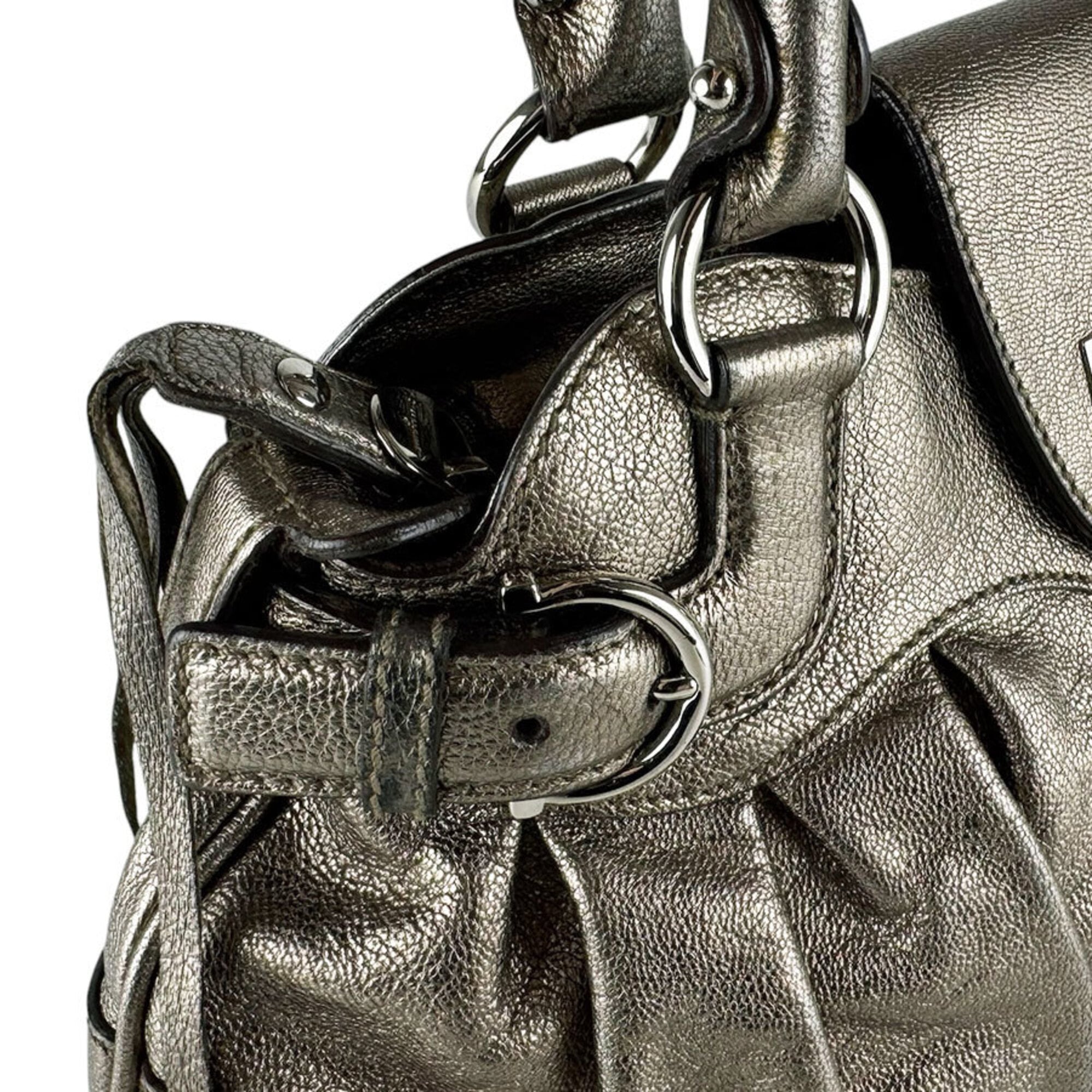Salvatore Ferragamo Khaki Metallic Leather Handbag (Pre-Owned)