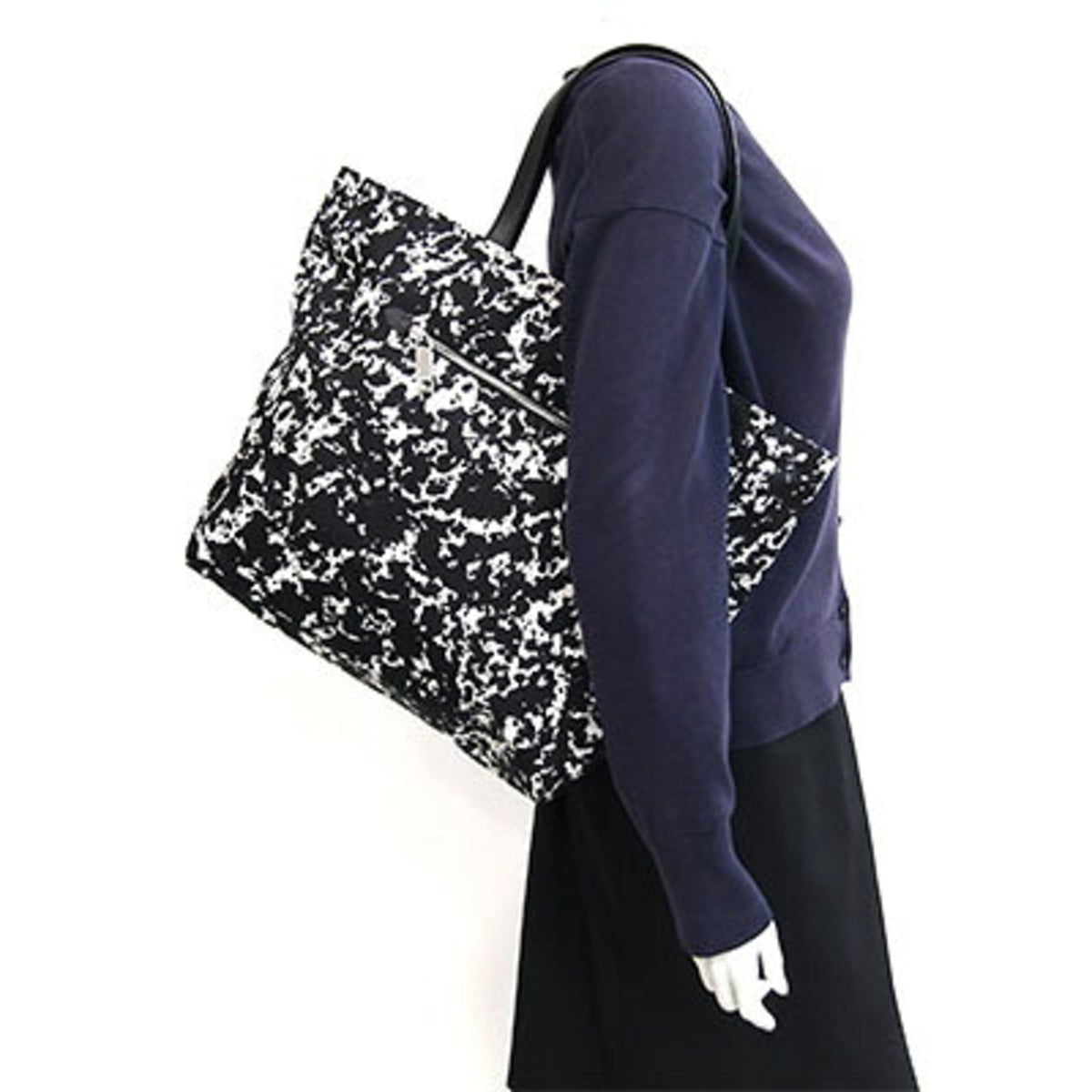 Bally Black White Nylon Canvas Leather Tote Bag (Pre-Owned)