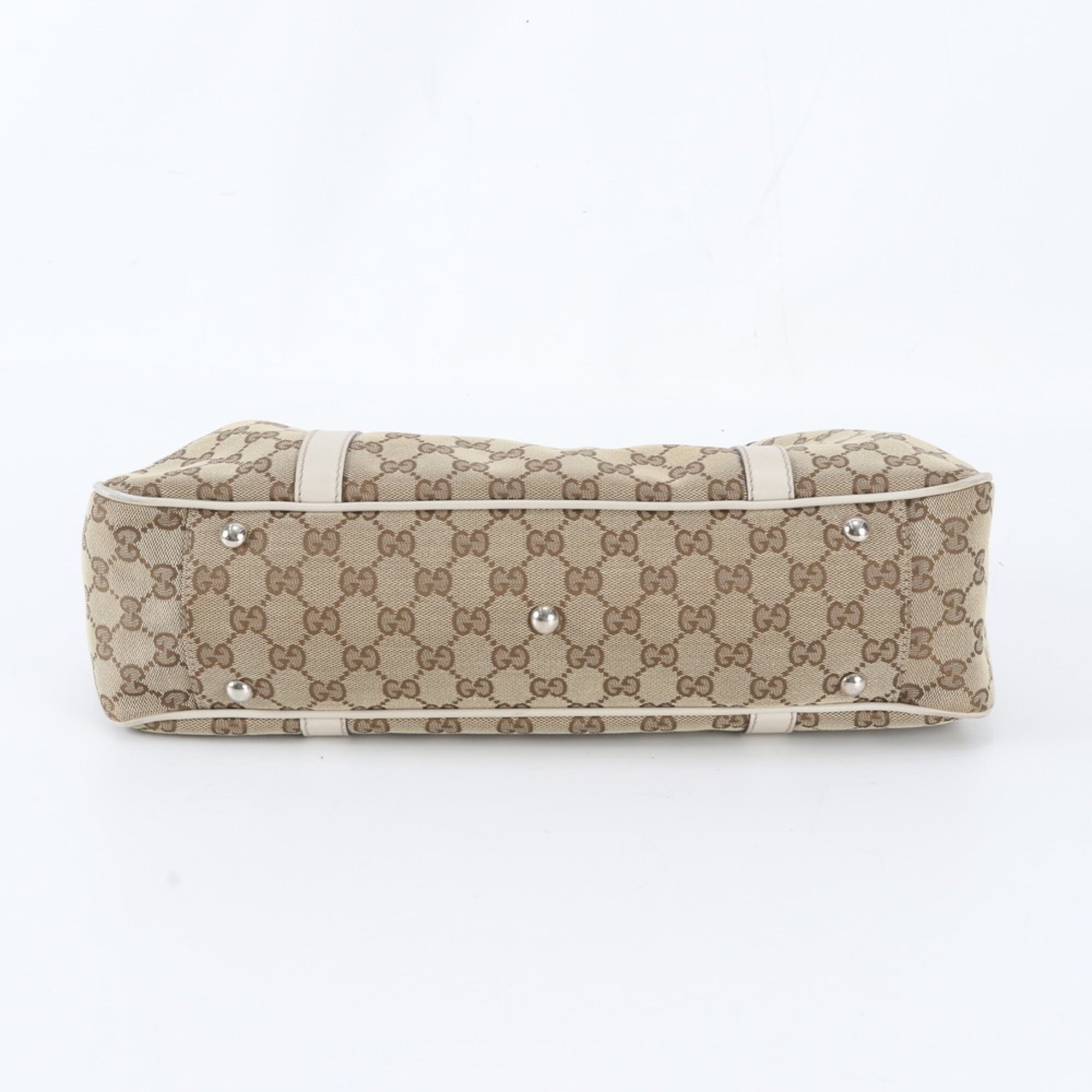 Gucci Gg Canvas Brown White Gg Canvas Leather Handbag Tote Bag (Pre-Owned)