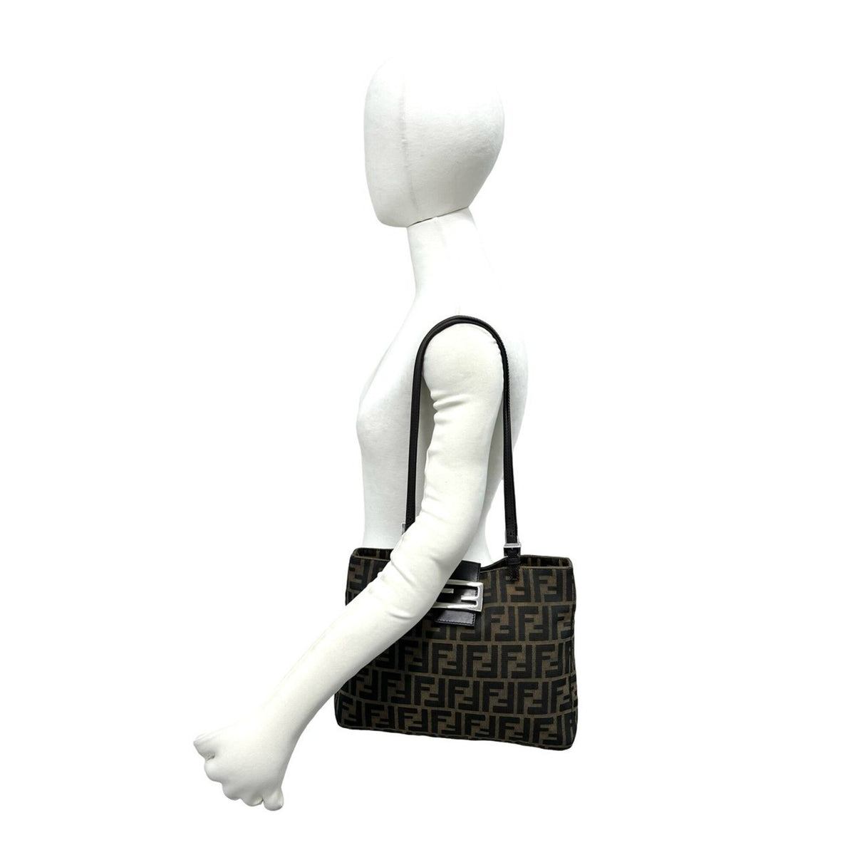 Fendi Black Brown Canvas Leather Handbag Shoulder Bag Tote Bag (Pre-Owned)