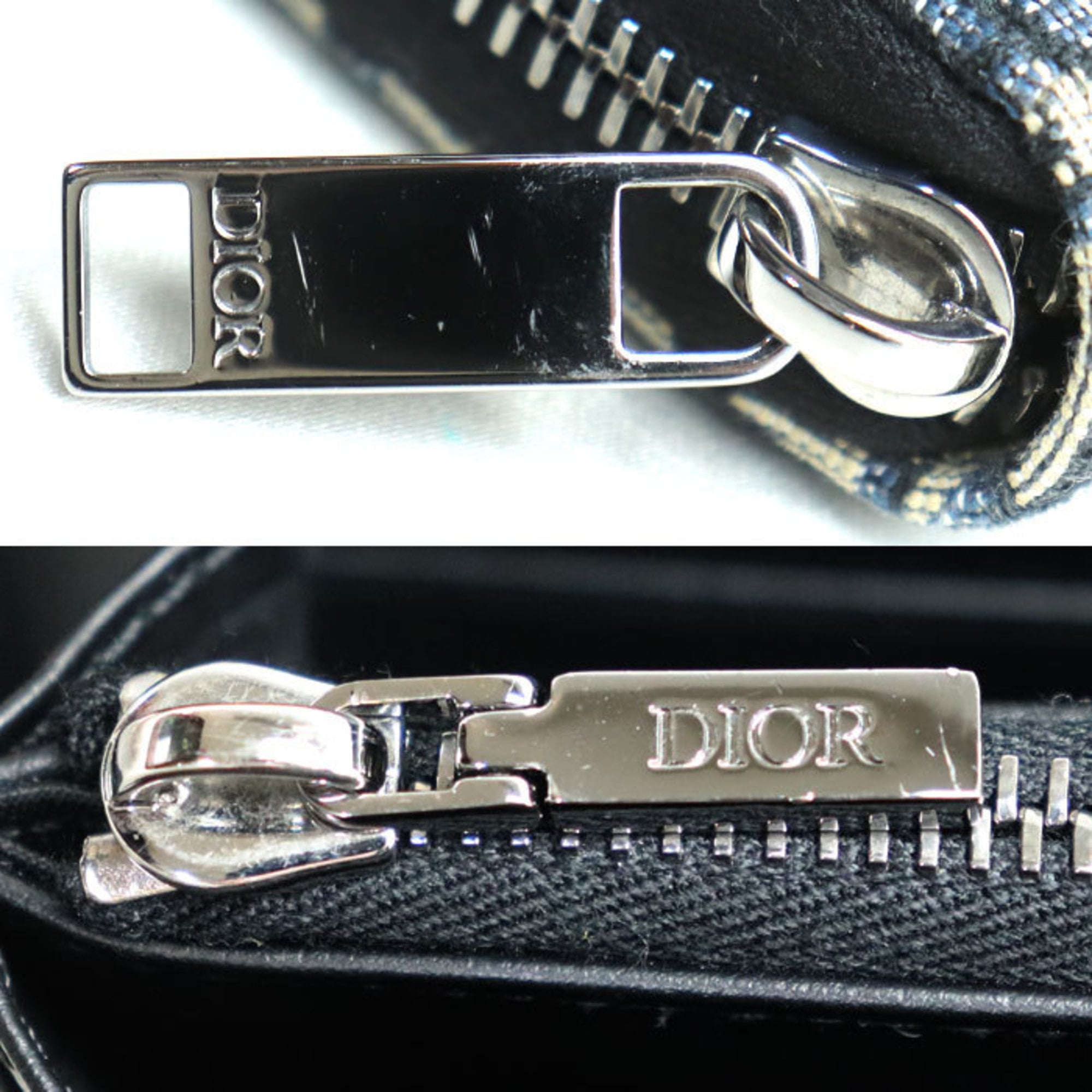 Christian Dior Navy Canvas Leather Long Wallet (Bi-Fold) (Pre-Owned)