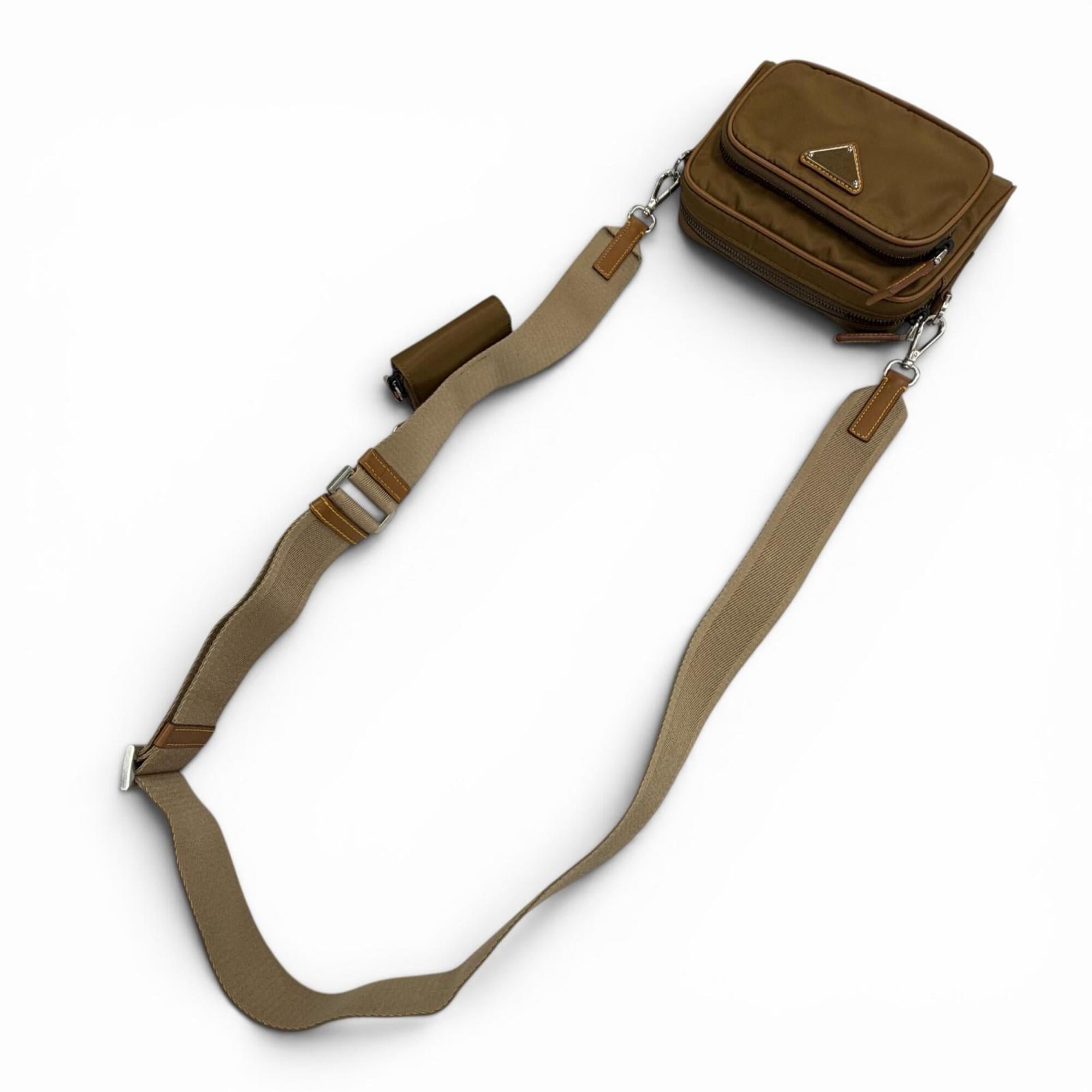 Prada Brown Nylon Leather Pouch Shoulder Bag (Pre-Owned)