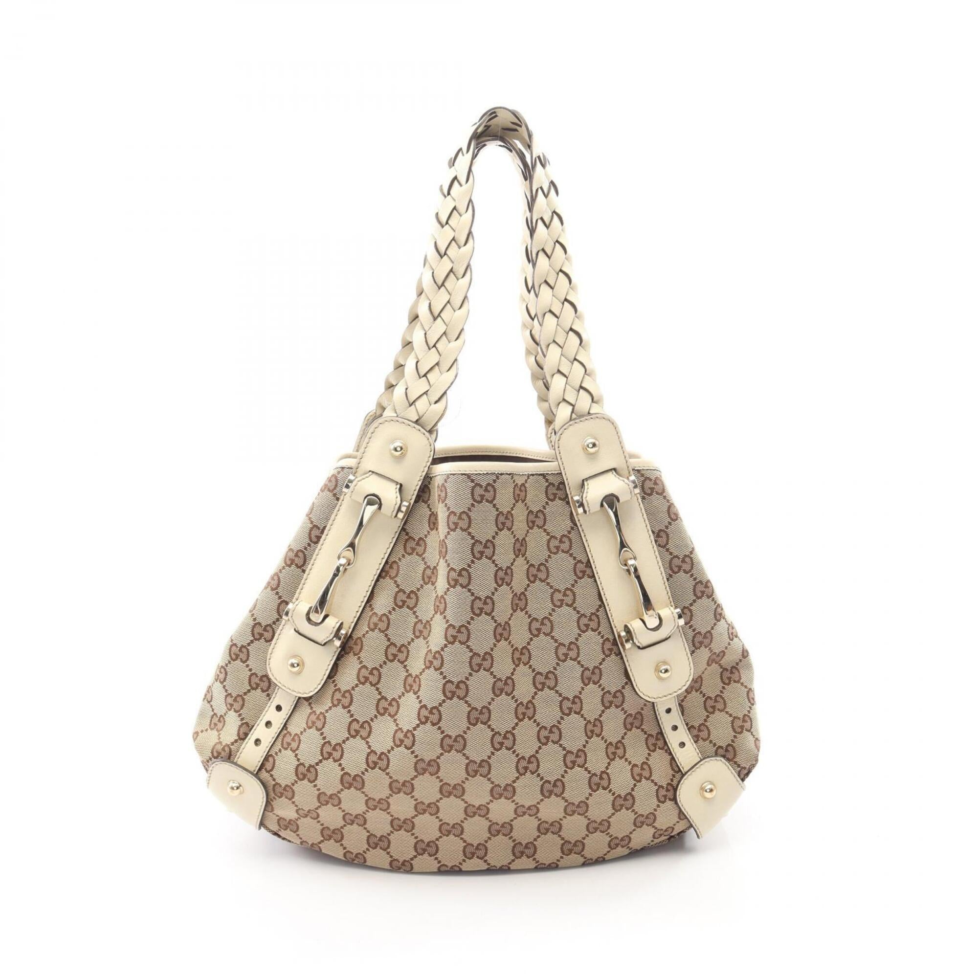 Gucci Beige Ivory Gg Canvas Leather Handbag Shoulder Bag (Pre-Owned)