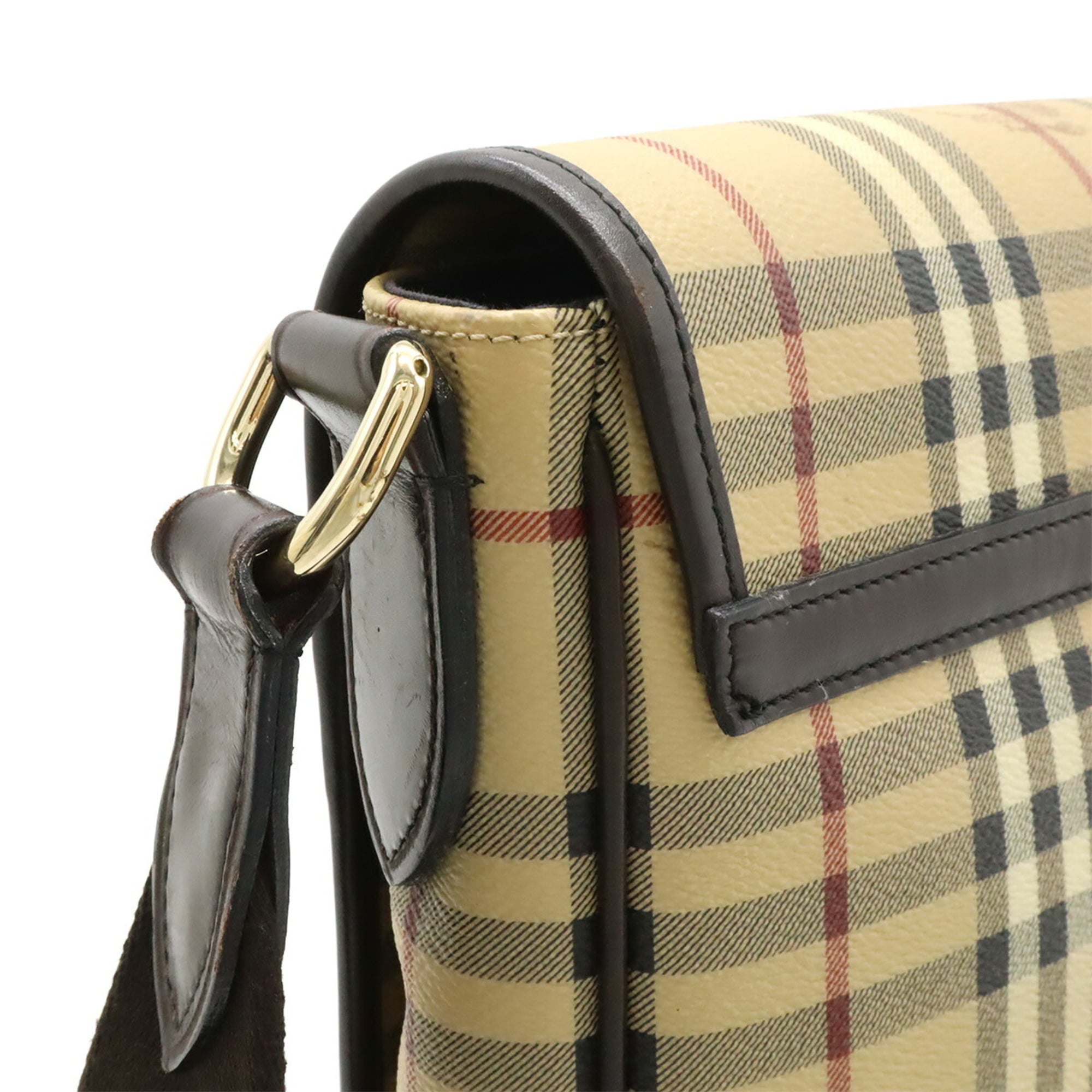 Burberry Beige Bordeaux Dark Brown Coated Canvas Leather Handbag Shoulder Bag (Pre-Owned)