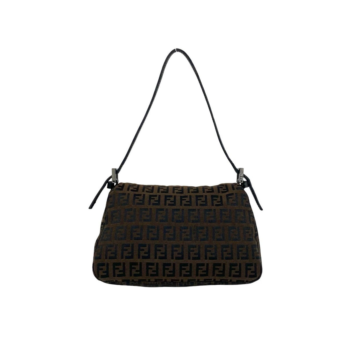 Fendi Black Brown Canvas Leather Handbag Shoulder Bag (Pre-Owned)