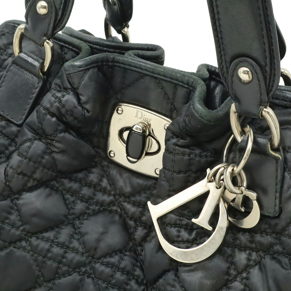 Christian Dior Black Nylon Leather Shoulder Bag Tote Bag (Pre-Owned)