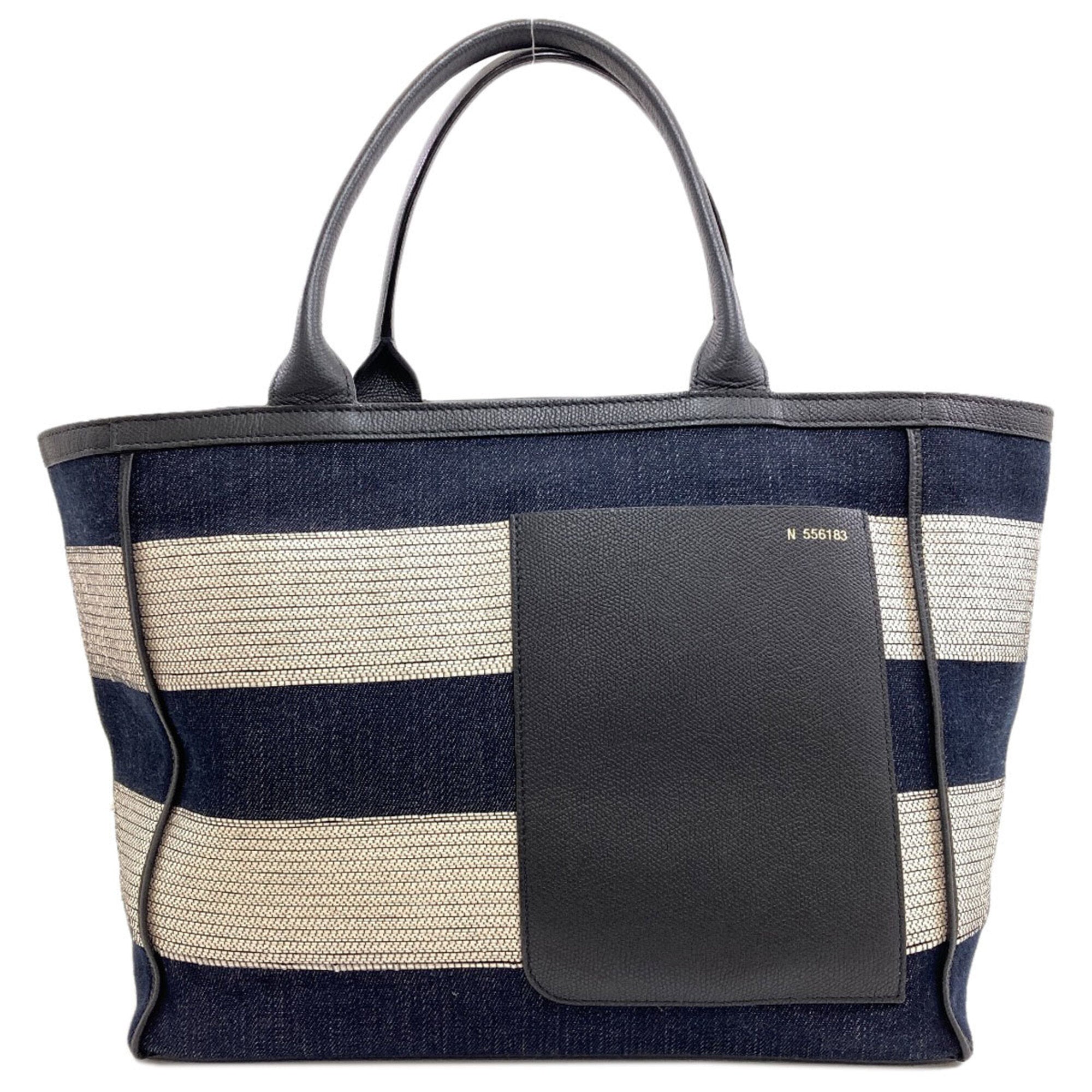 Valextra Navy White Canvas Tote Bag (Pre-Owned)