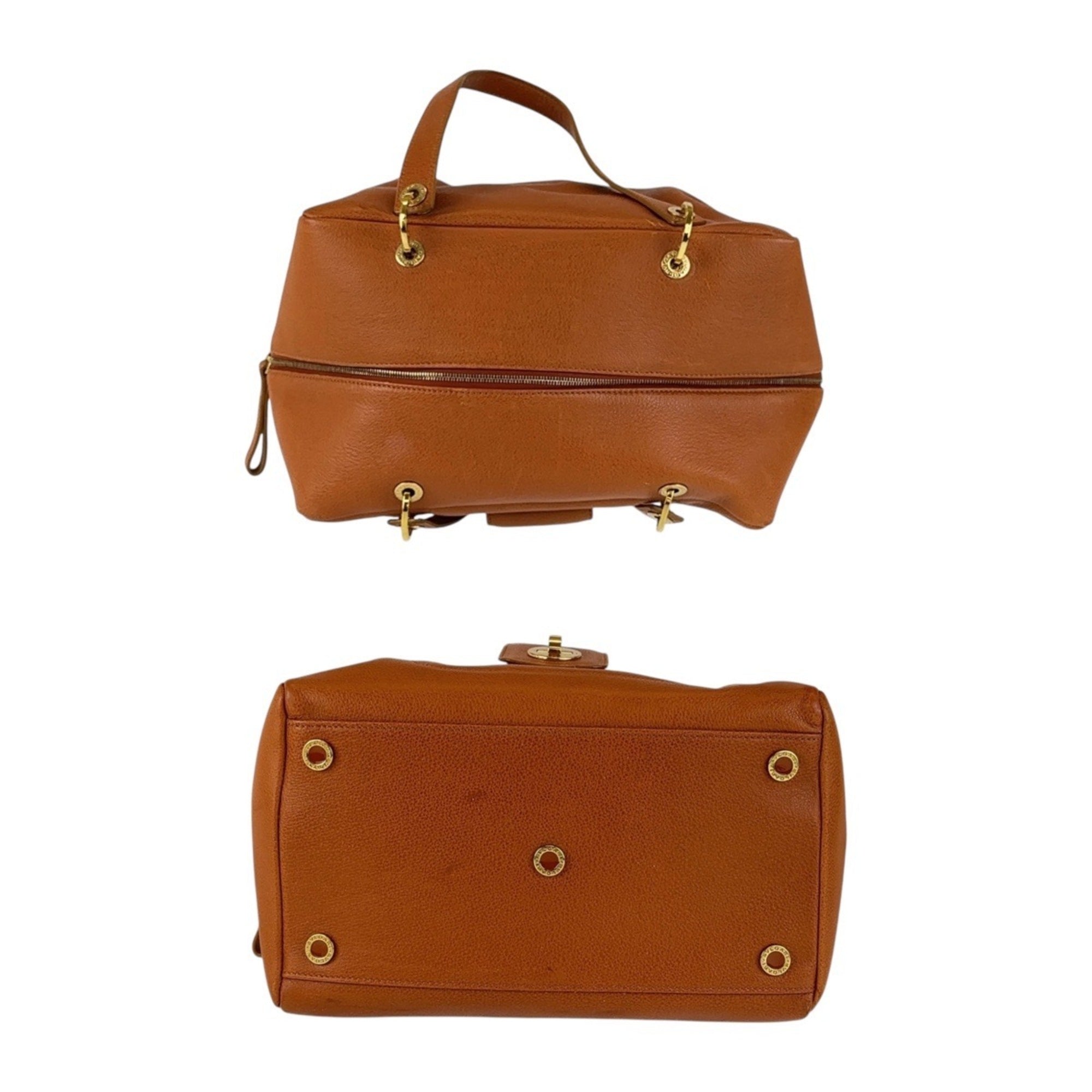 Bvlgari Bvlgari Bvlgari Brown Leather Boston Bag Handbag (Pre-Owned)