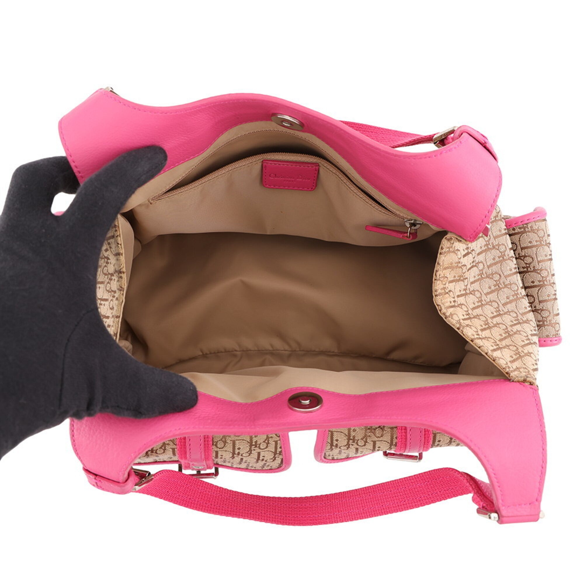 Christian Dior Brown Pink Canvas Leather Handbag Tote Bag (Pre-Owned)