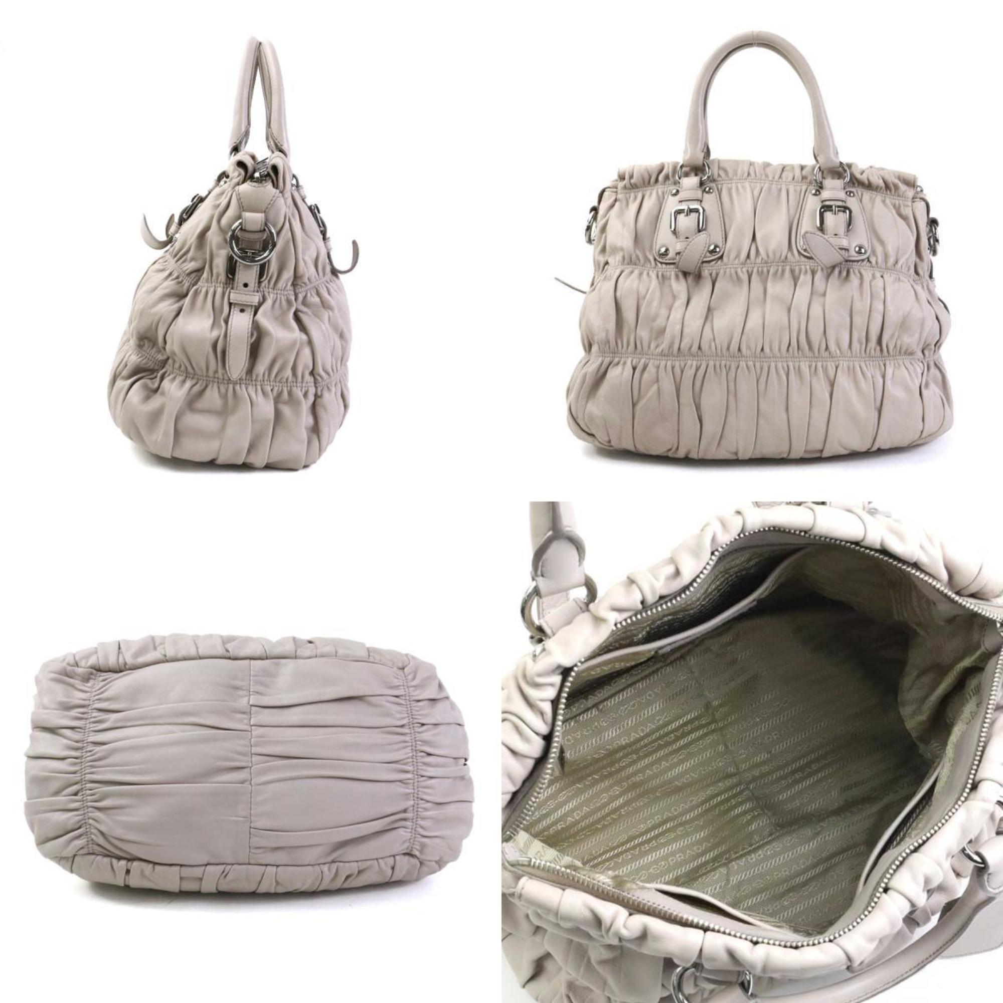 Prada Grayish Leather Handbag Shoulder Bag (Pre-Owned)