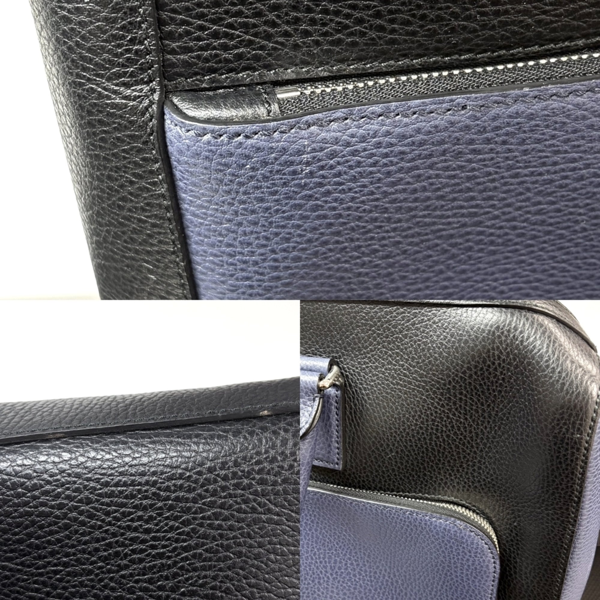 Gucci Black Navy White Leather Briefcase Handbag Shoulder Bag Tote Bag (Pre-Owned)