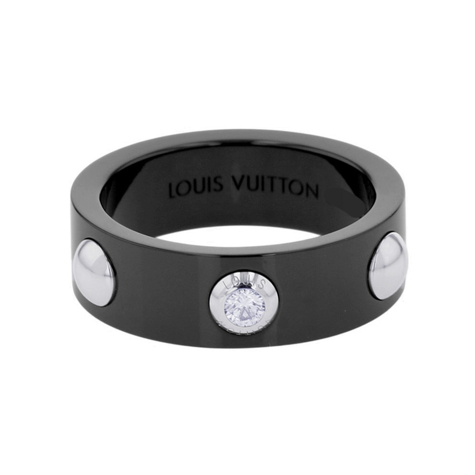 Louis Vuitton Black Ceramic Platinum 950 Band Ring (Pre-Owned)