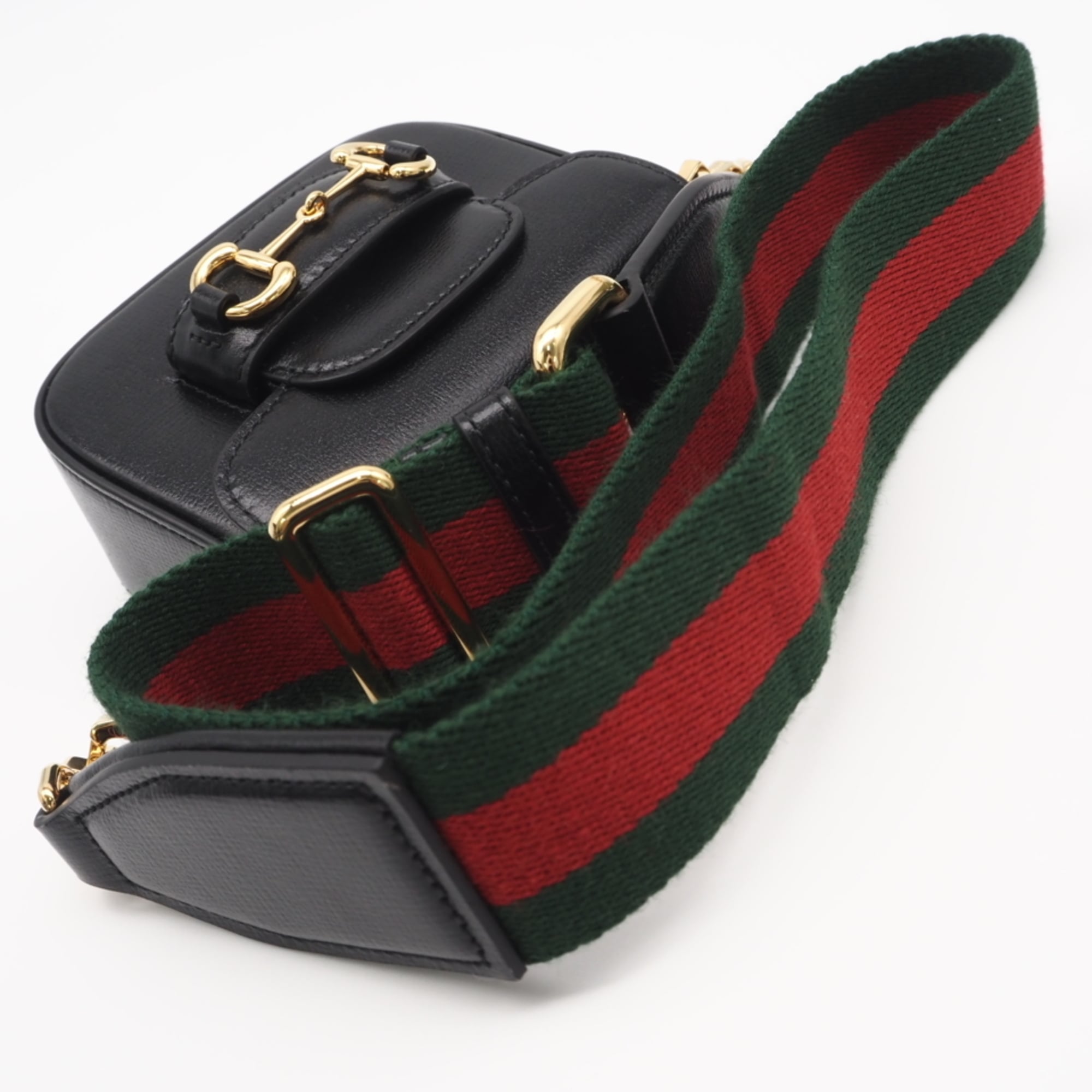 Gucci Horsebit Black Leather Canvas Shoulder Bag (Pre-Owned)