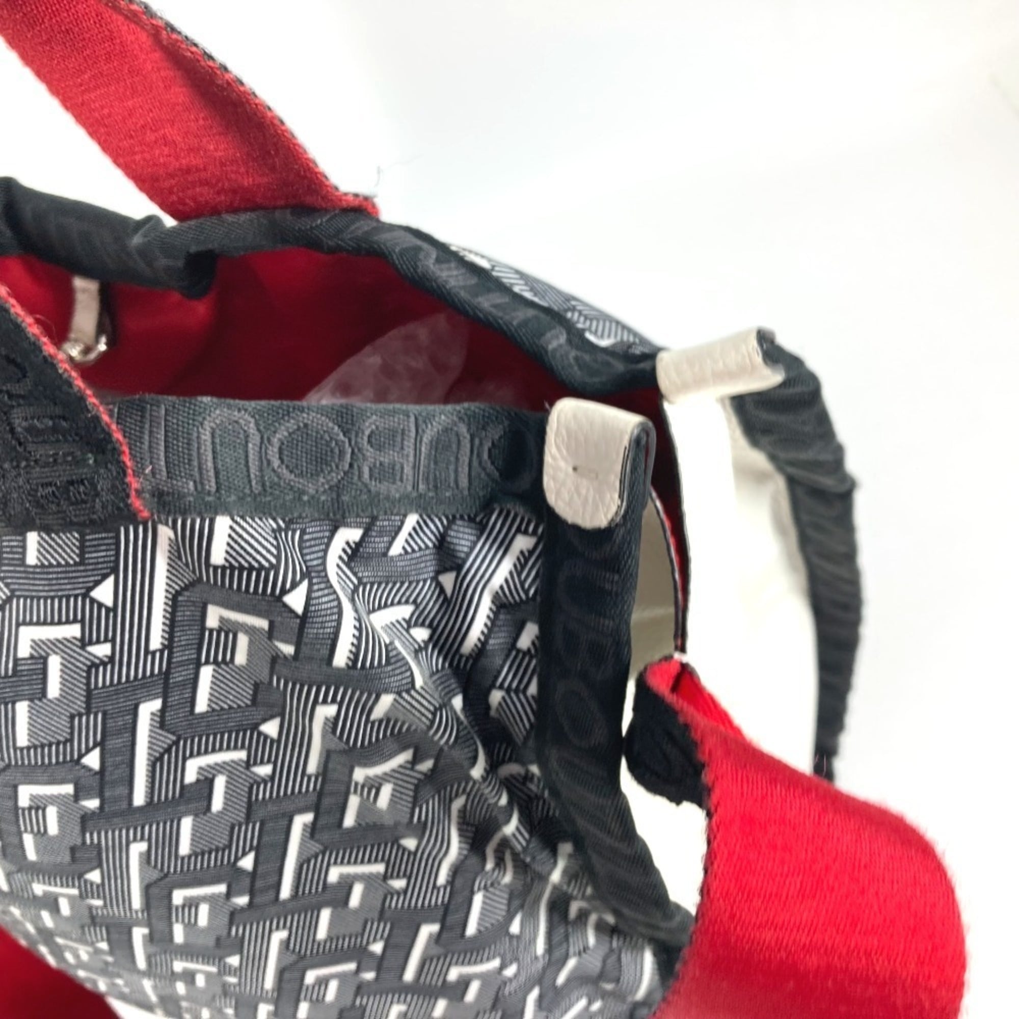 Christian Louboutin Black Red Color White Nylon Handbag Shoulder Bag Tote Bag (Pre-Owned)