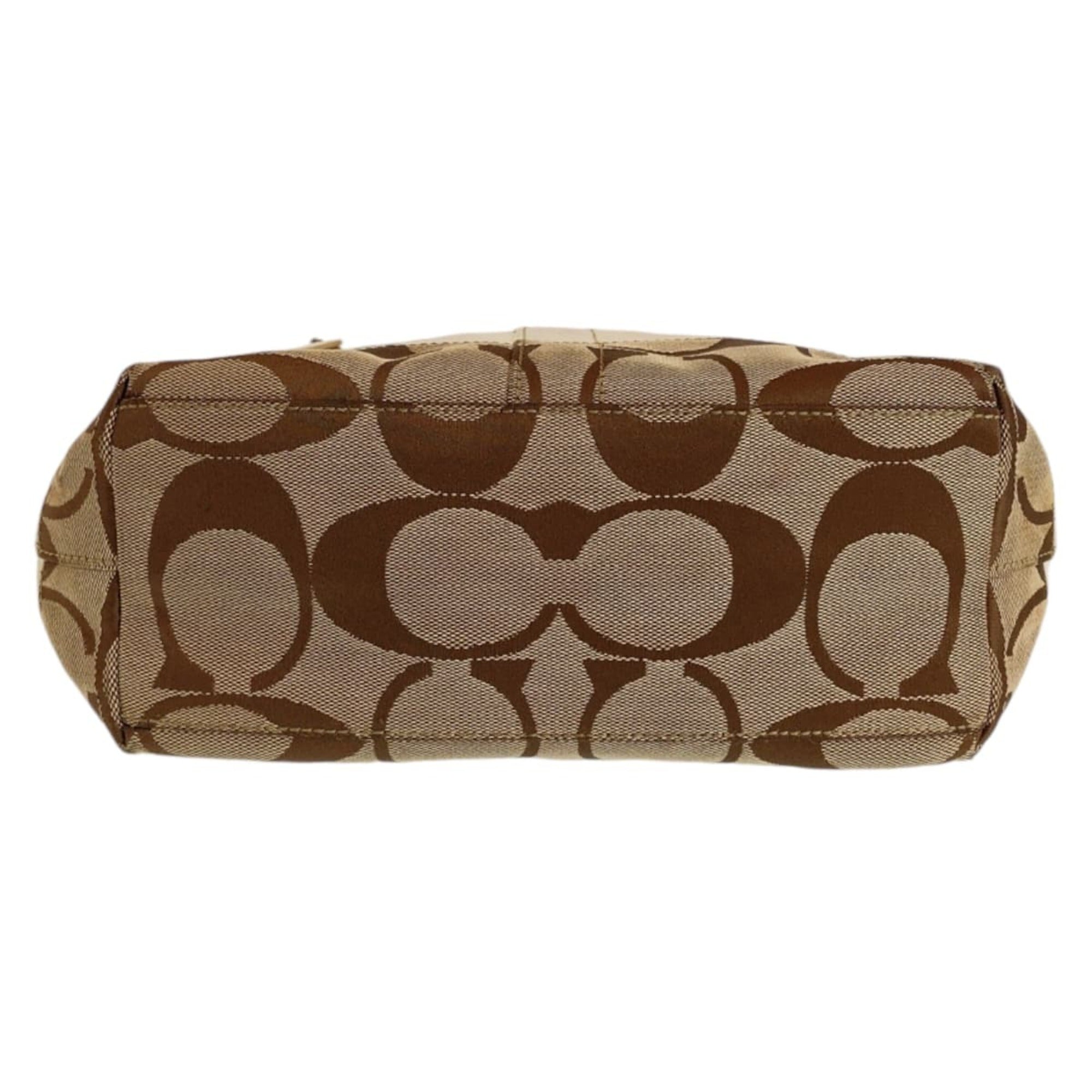 Coach Beige Brown White Canvas Leather Shoulder Bag Tote Bag (Pre-Owned)