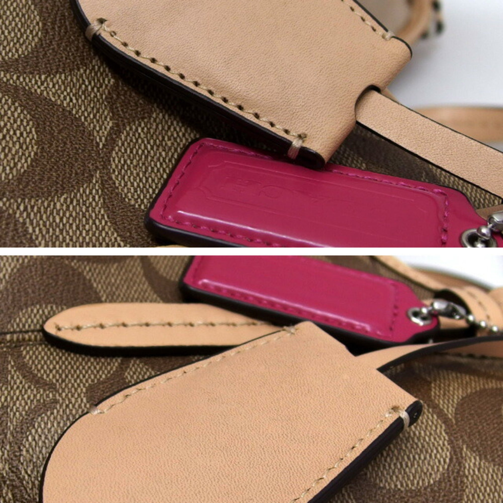 Coach Beige Brown Coated Canvas Leather Shoulder Bag Tote Bag (Pre-Owned)