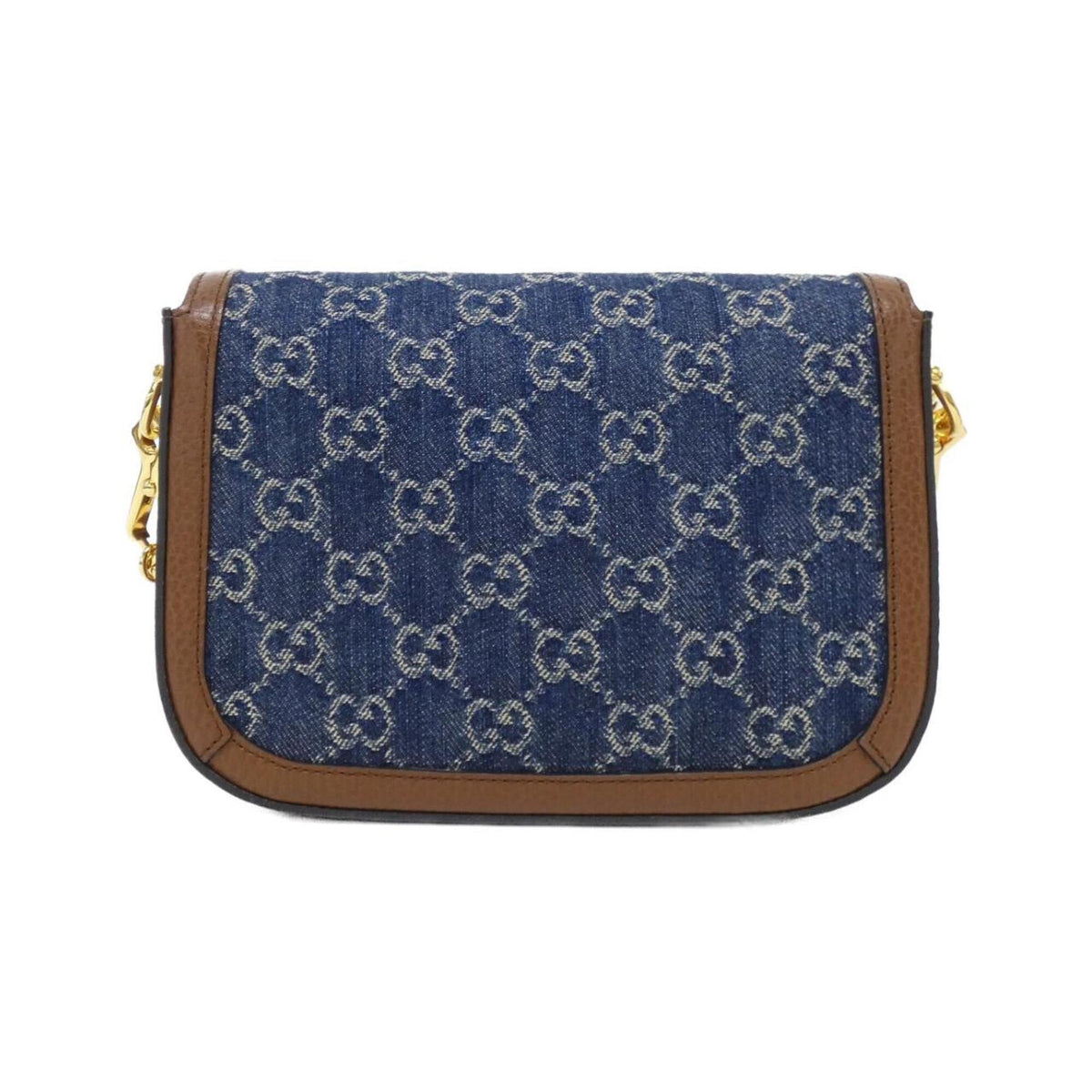 Gucci Dark Blue Ivory Jacquard Denim Leather Shoulder Bag (Pre-Owned)