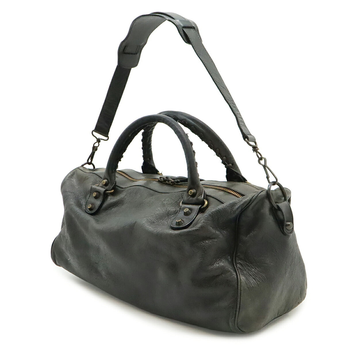 Balenciaga Dark Gray Leather Handbag Shoulder Bag (Pre-Owned)