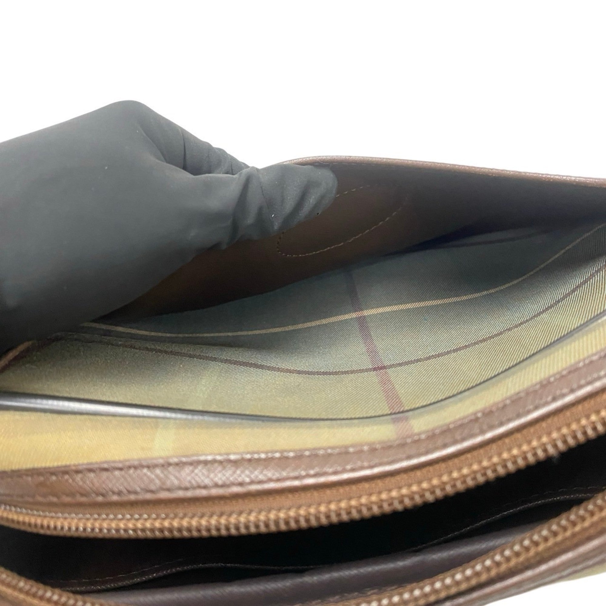 Burberry Brown Khaki Leather Canvas Pochette Shoulder Bag (Pre-Owned)