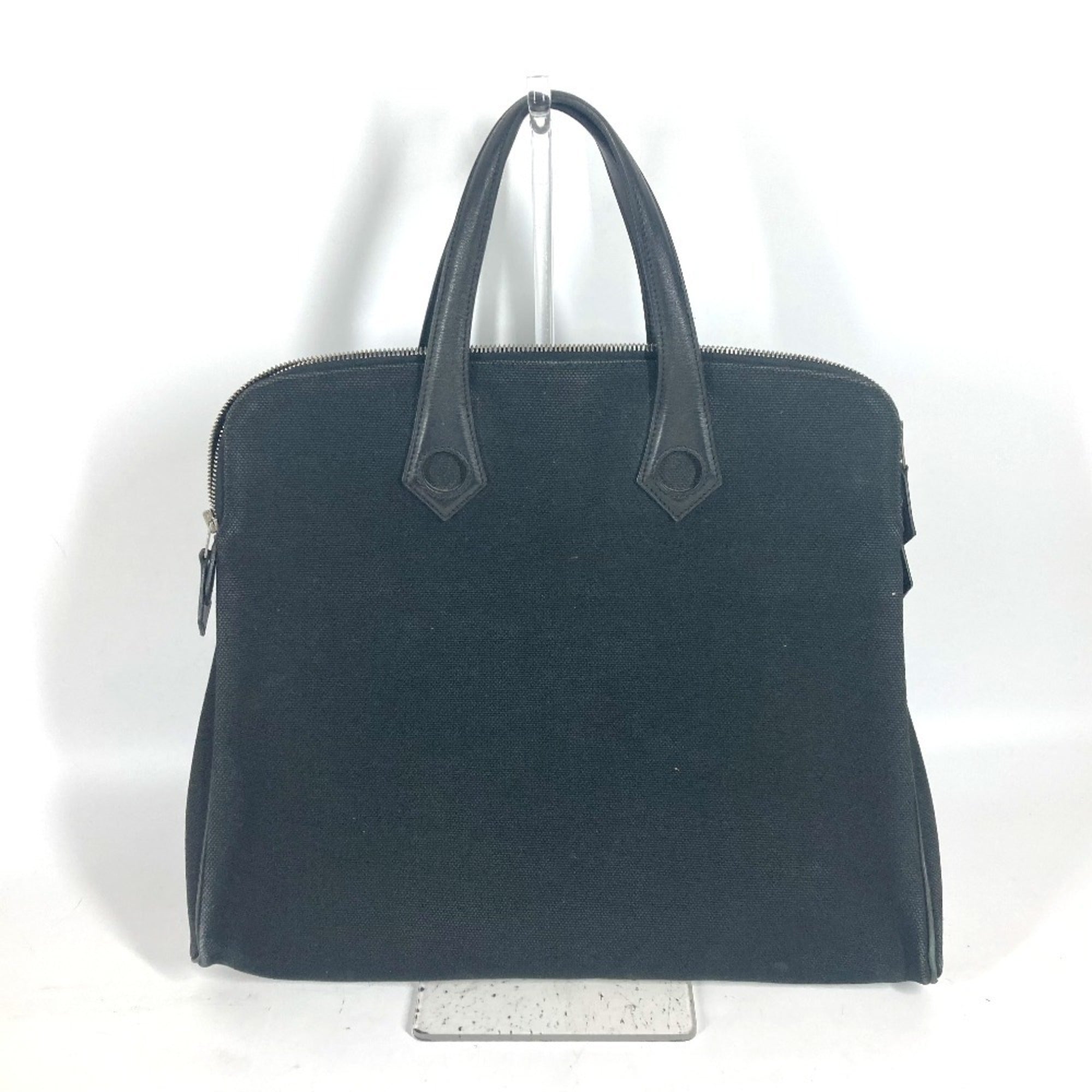 Hermes Black Leather Canvas Handbag Tote Bag (Pre-Owned)