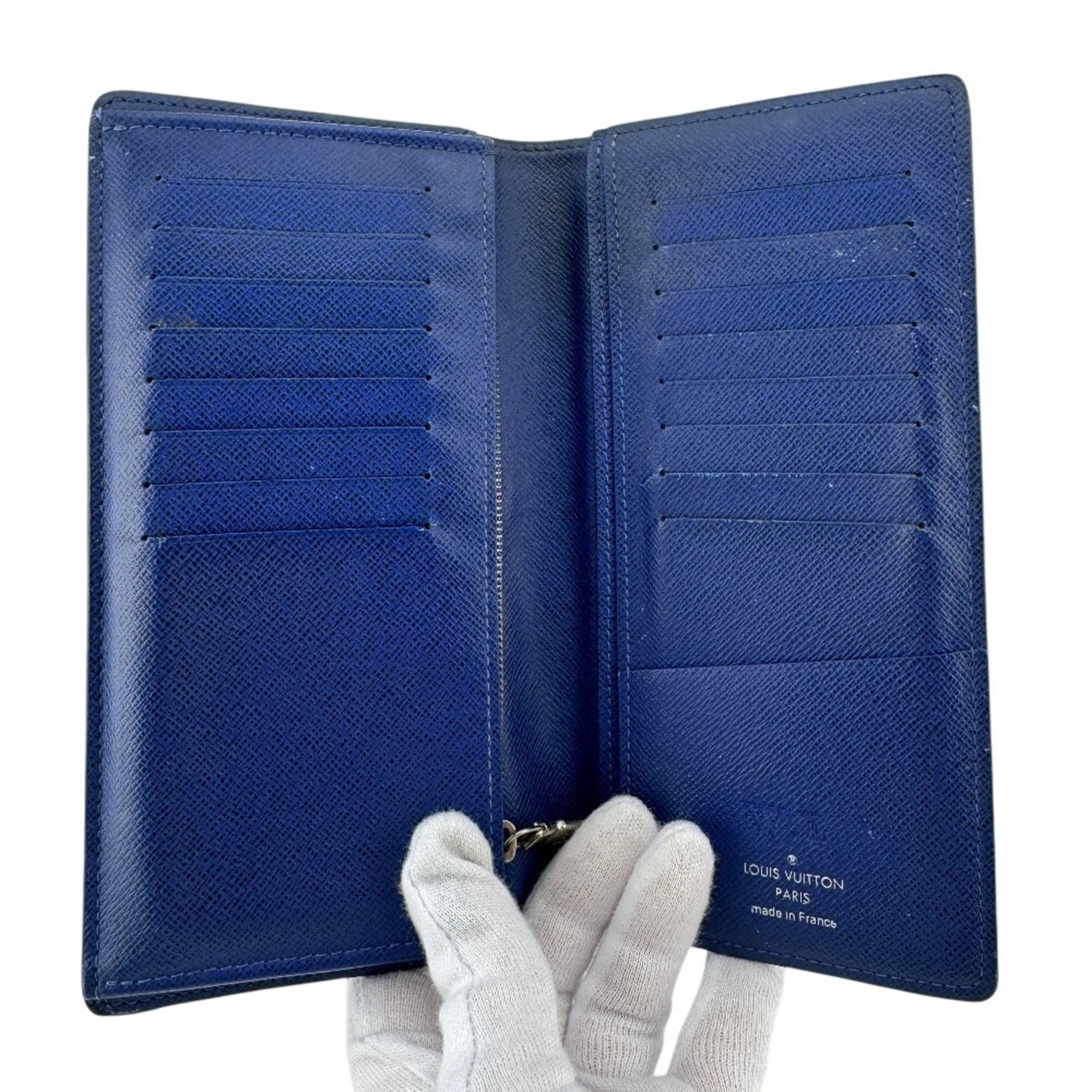 Louis Vuitton Blue Taigarama Leather Long Wallet (Bi-Fold) (Pre-Owned)