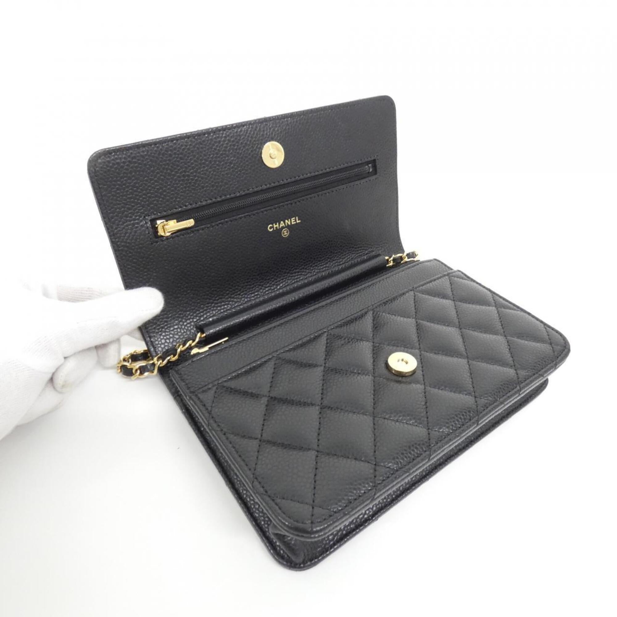 Chanel Black Grained Calfskin Chain/Shoulder Wallet (Pre-Owned)