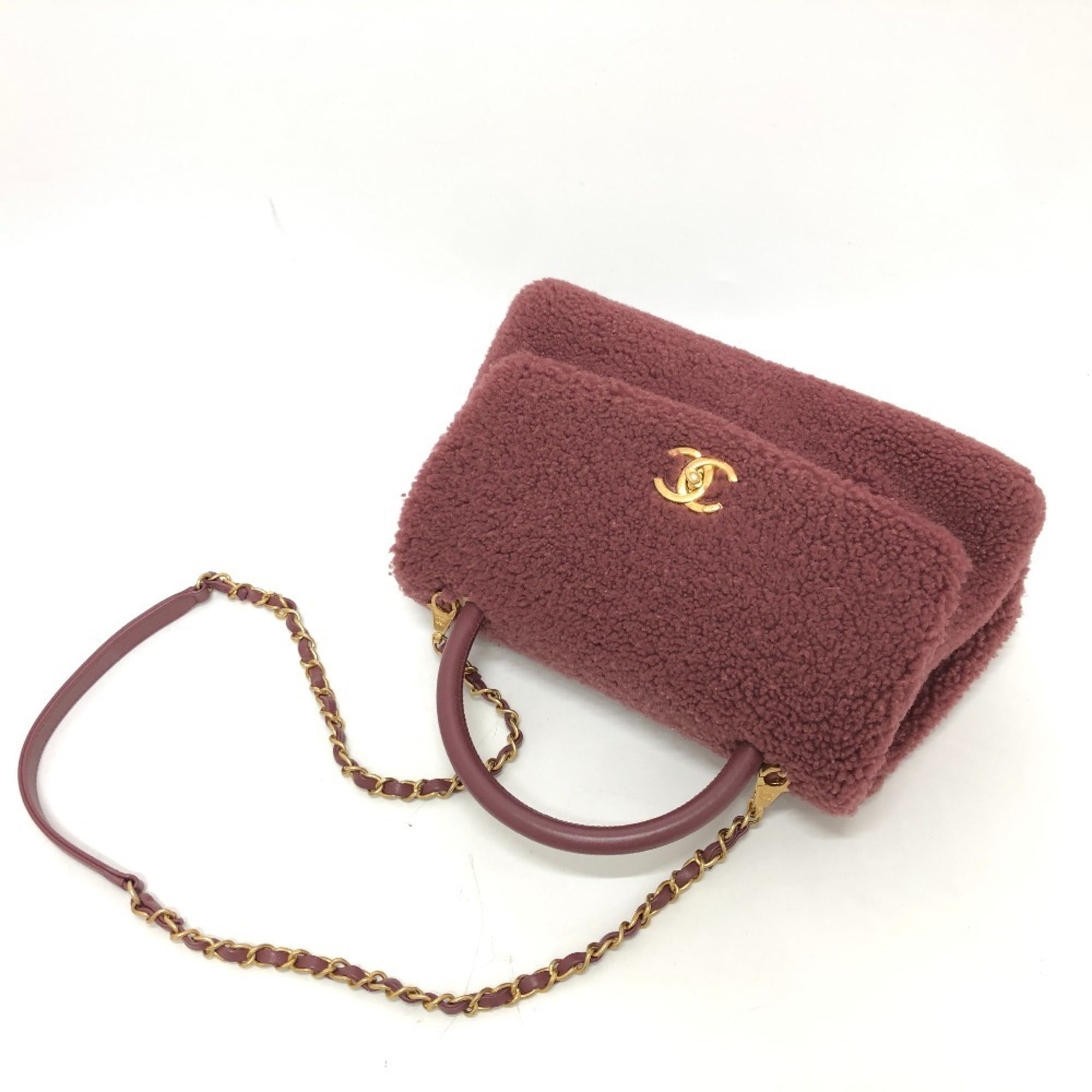 Chanel Red Color Wine Leather Handbag Shoulder Bag (Pre-Owned)