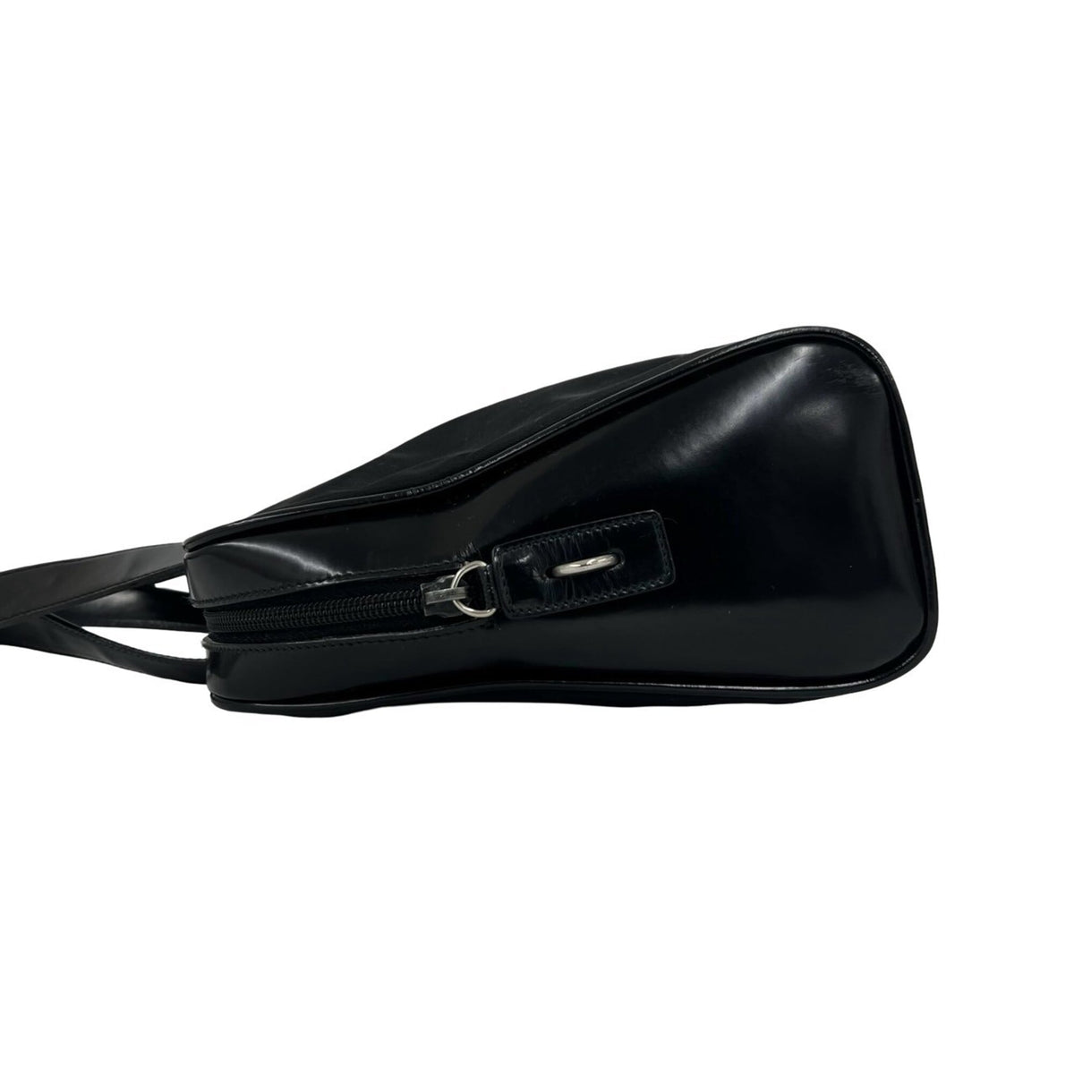 Prada Black Nylon Patent Leather Handbag Tote Bag (Pre-Owned)