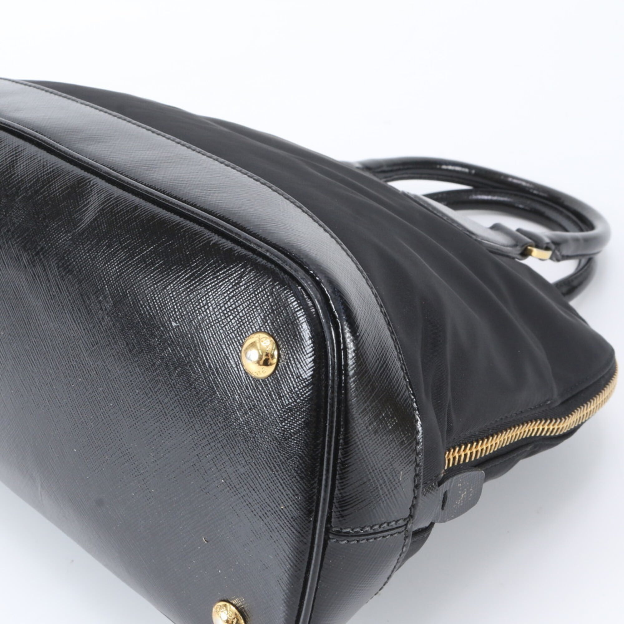 Prada Black Nylon Leather Handbag Tote Bag (Pre-Owned)