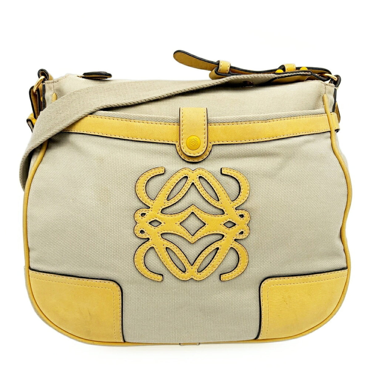 Loewe Beige Yellow Canvas Leather Shoulder Bag (Pre-Owned)