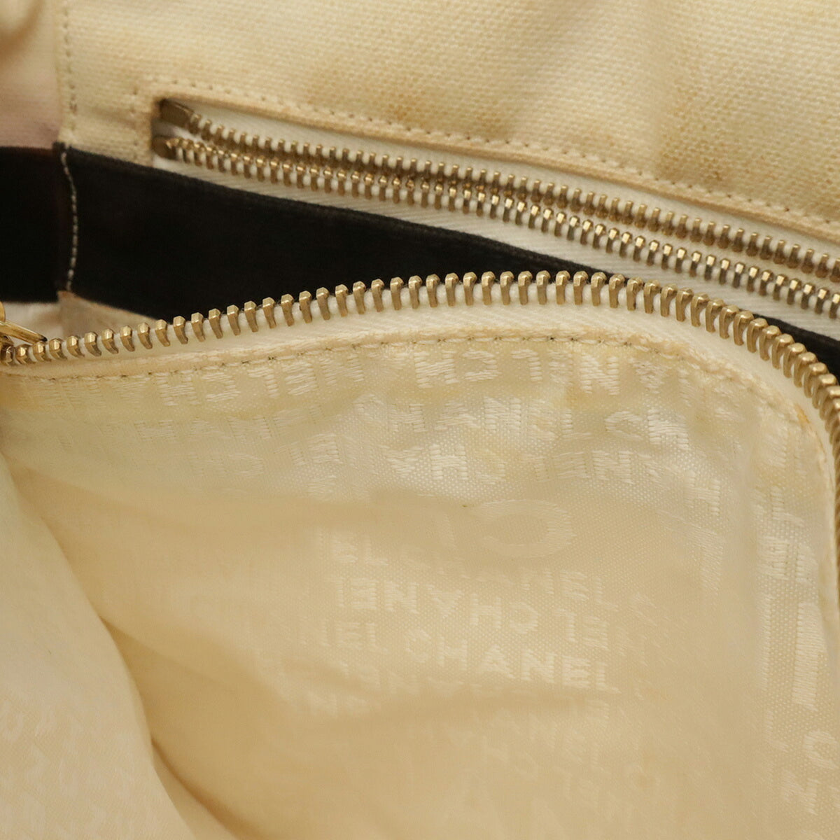 Chanel Black Ivory White Yellow Canvas Handbag Tote Bag (Pre-Owned)