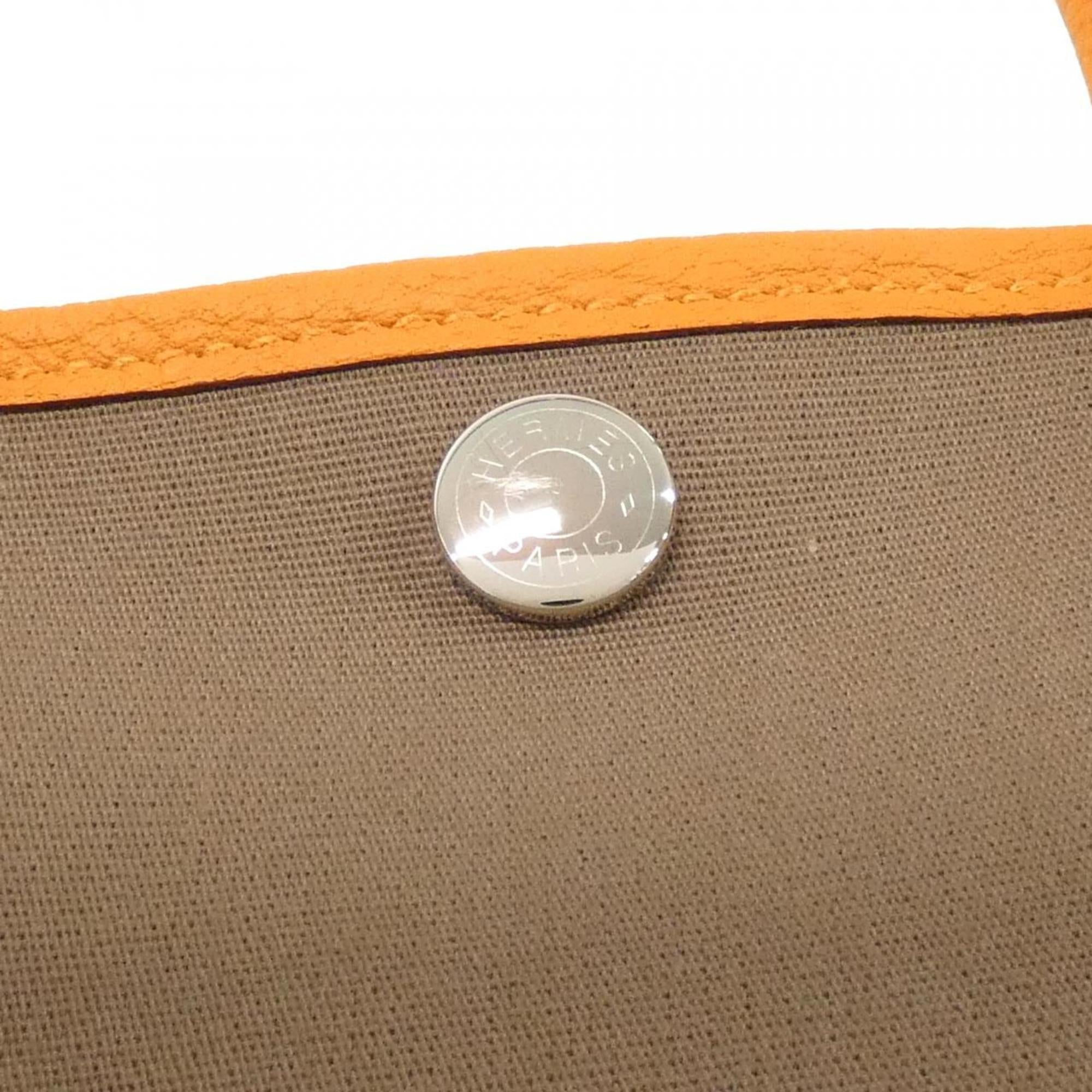 Hermes Etoupe Gray Orange Toile Officier Negonda Leather Handbag (Pre-Owned)