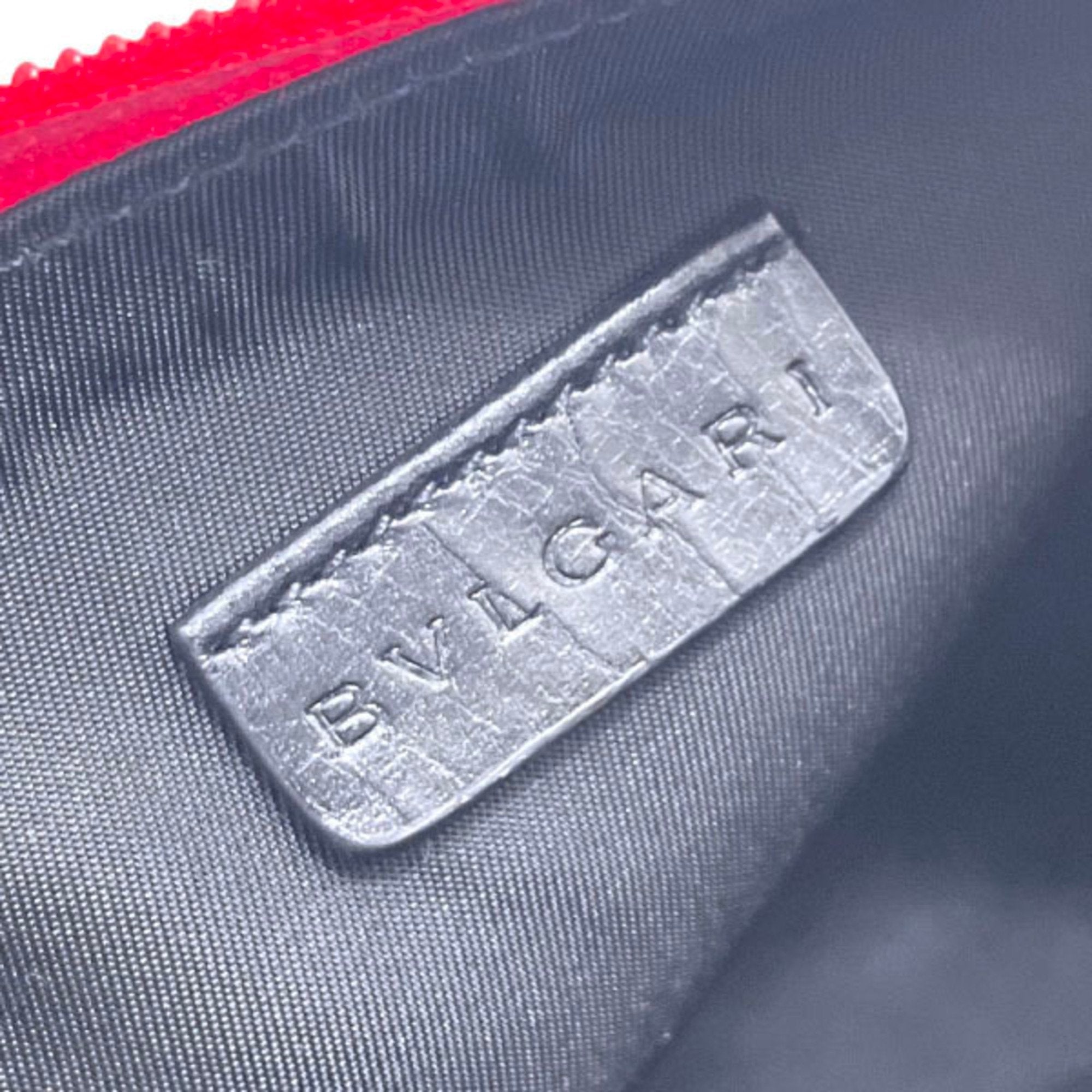 Bvlgari Black Red Color Silk Leather Pouch Wash Bag (Pre-Owned)