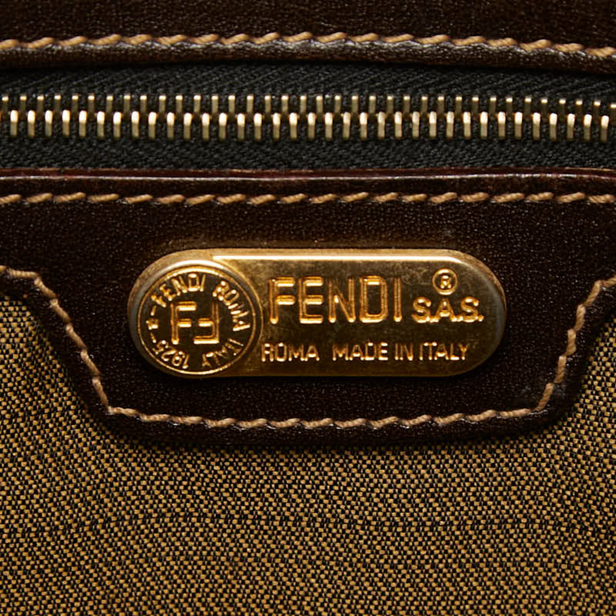 Fendi Zucca Black Brown Canvas Leather Shoulder Bag (Pre-Owned)