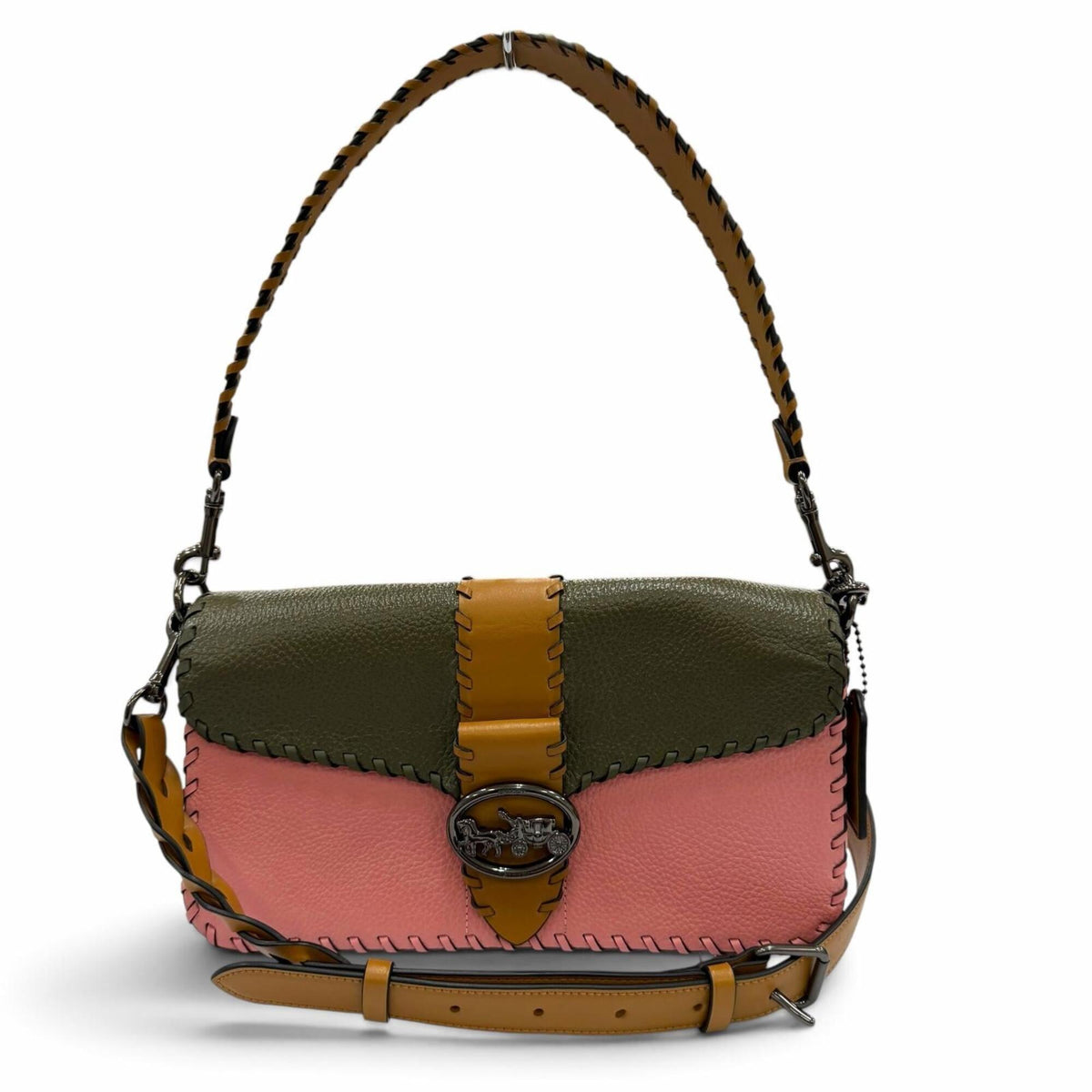 Coach Brown Khaki Pink Leather Handbag Saddle Bag Shoulder Bag (Pre-Owned)
