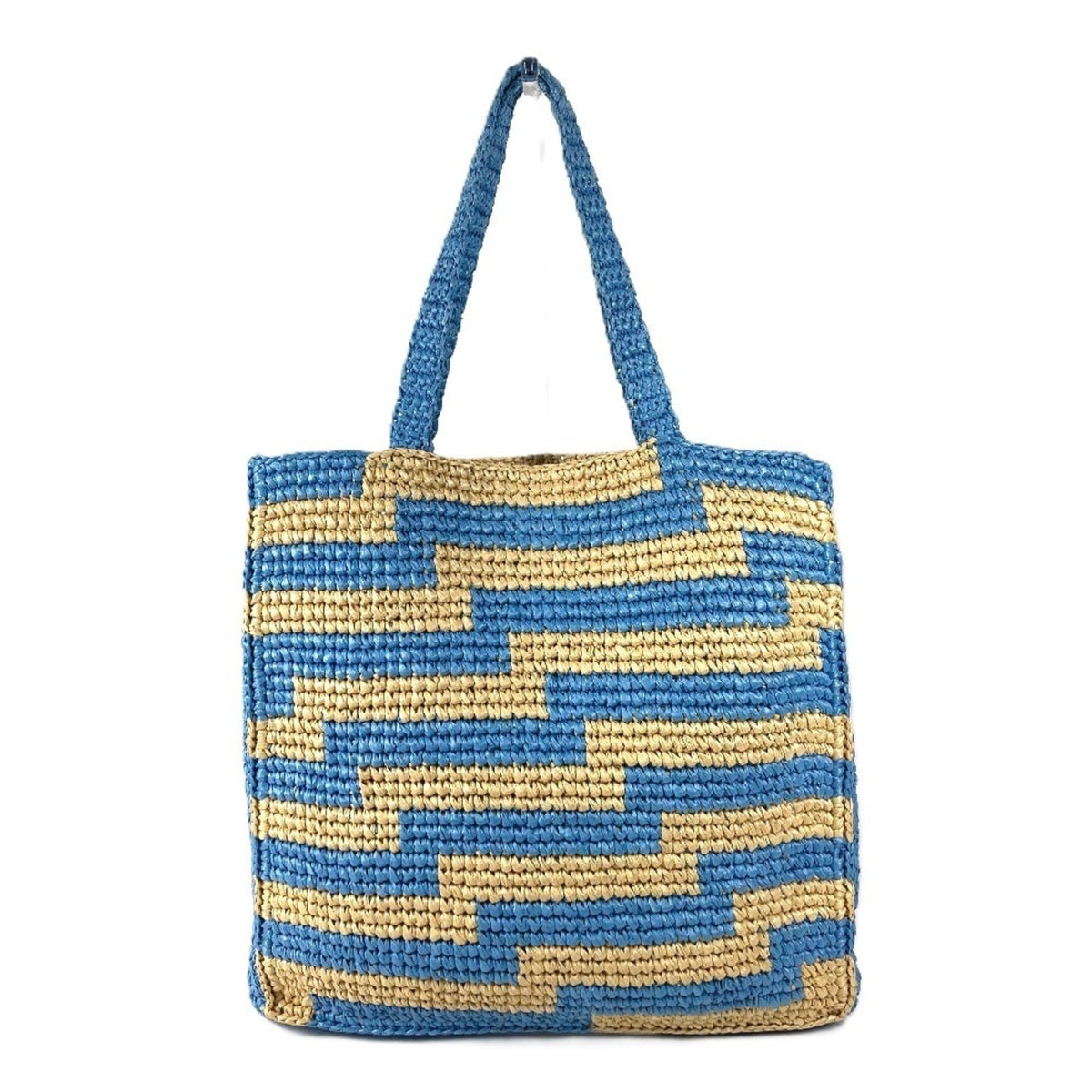 Jimmy Choo Beige Blue Pink Raffia Shoulder Bag Tote Bag (Pre-Owned)