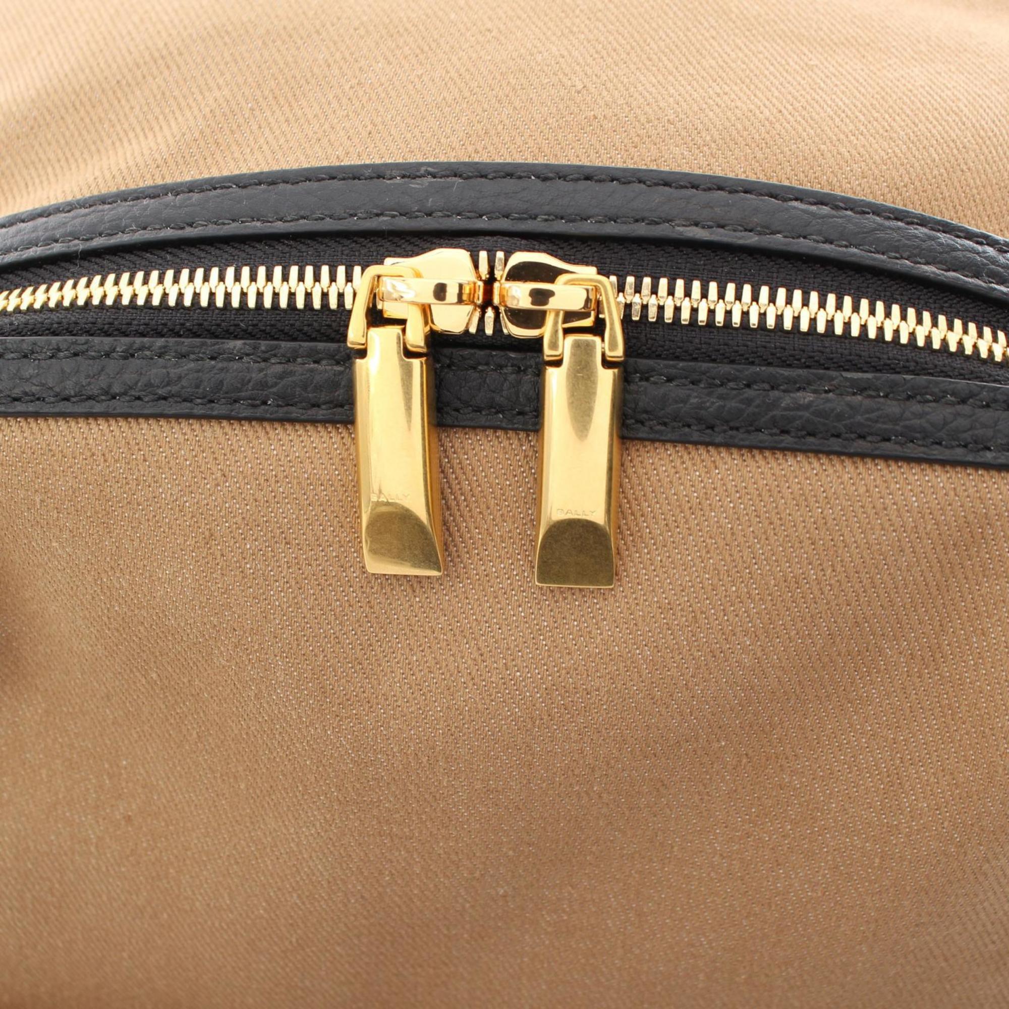 Bally Beige Black Leather Fabric Backpack (Pre-Owned)