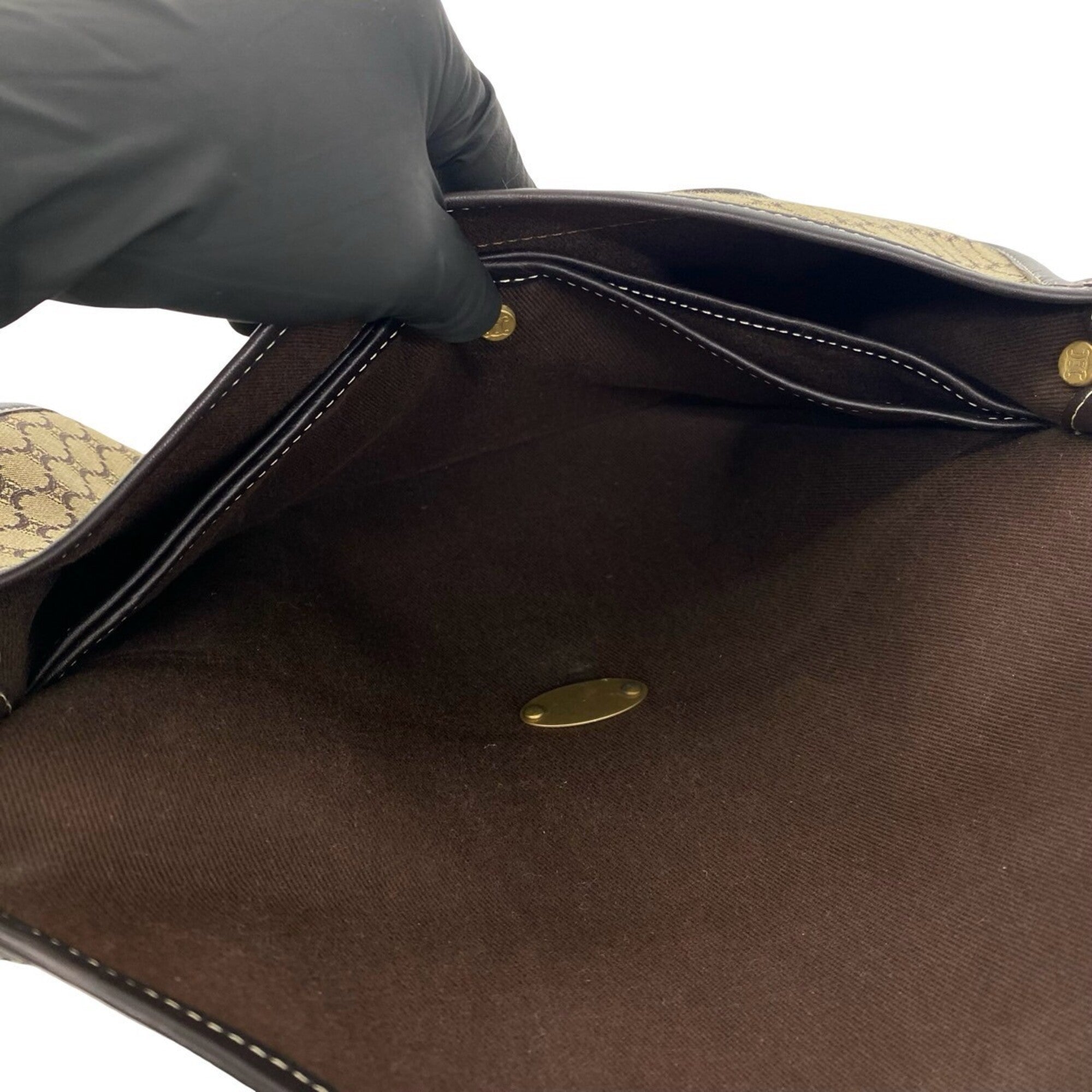 Celine Brown Canvas Leather Handbag Shoulder Bag (Pre-Owned)