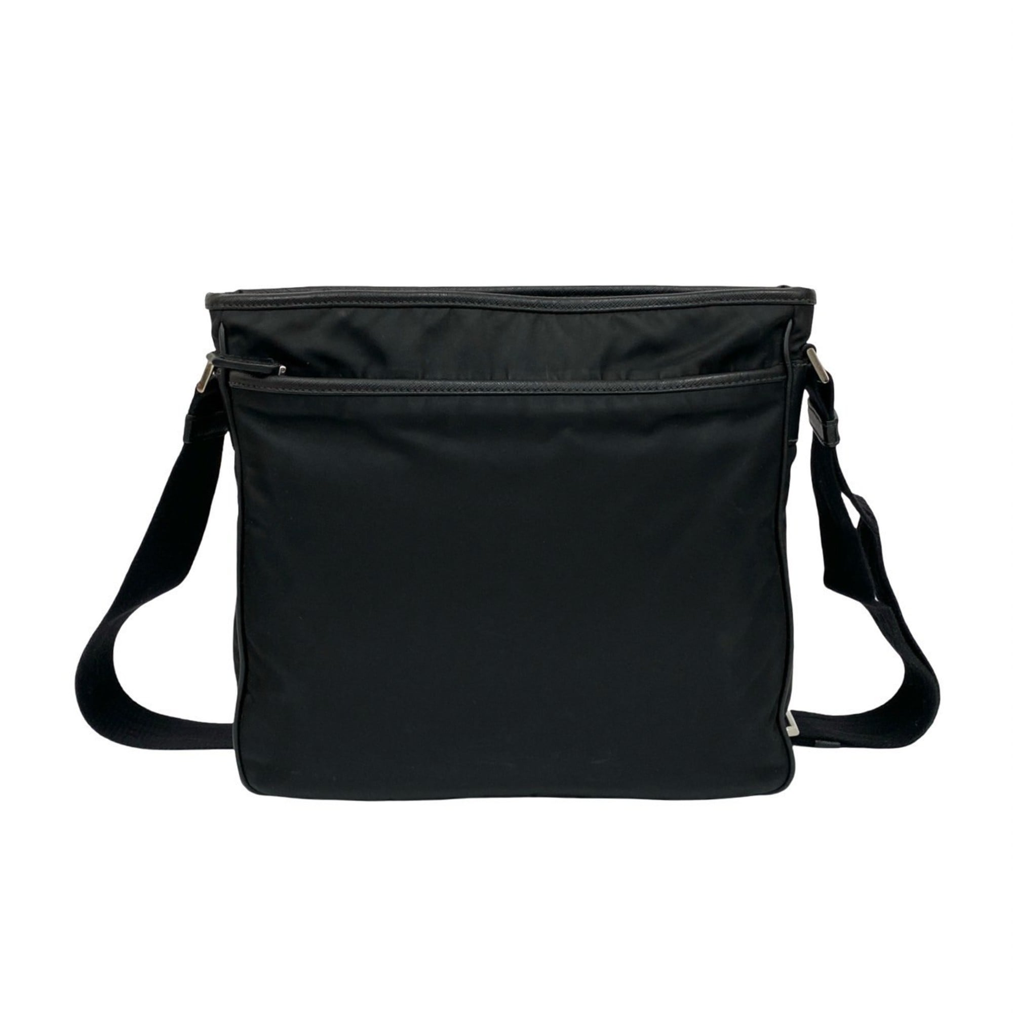 Prada Black Nylon Leather Messenger Bag Shoulder Bag (Pre-Owned)