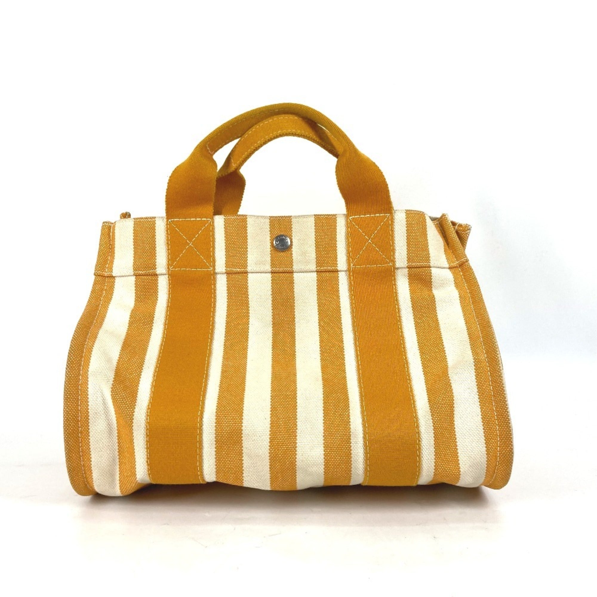 Hermes Orange White Canvas Handbag Tote Bag (Pre-Owned)