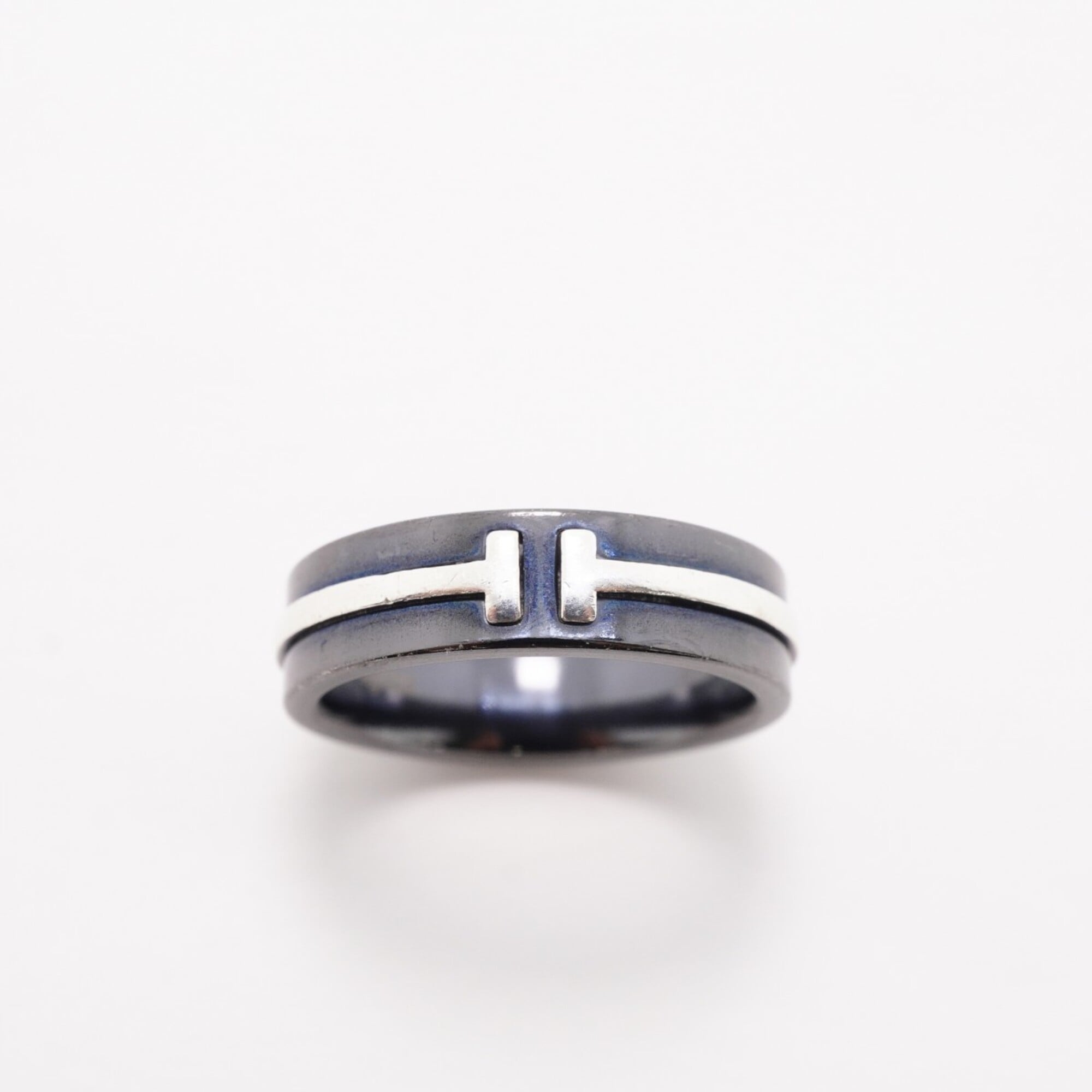 Tiffany Black Silver 925 Titanium Band Ring (Pre-Owned)