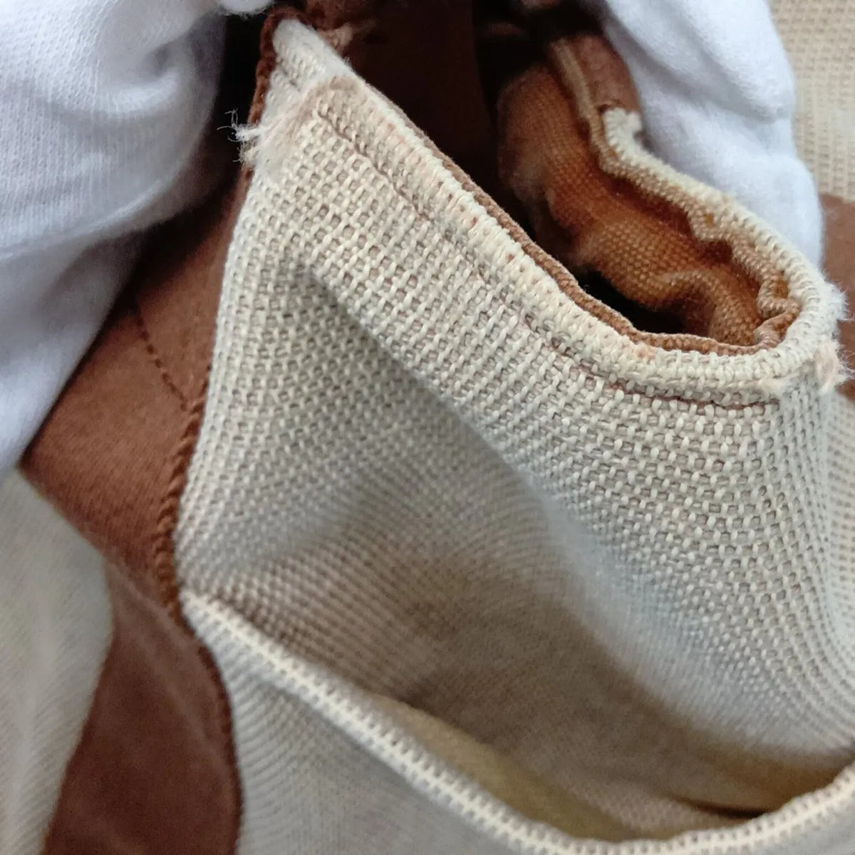 Hermes Beige Leather Canvas Handbag (Pre-Owned)