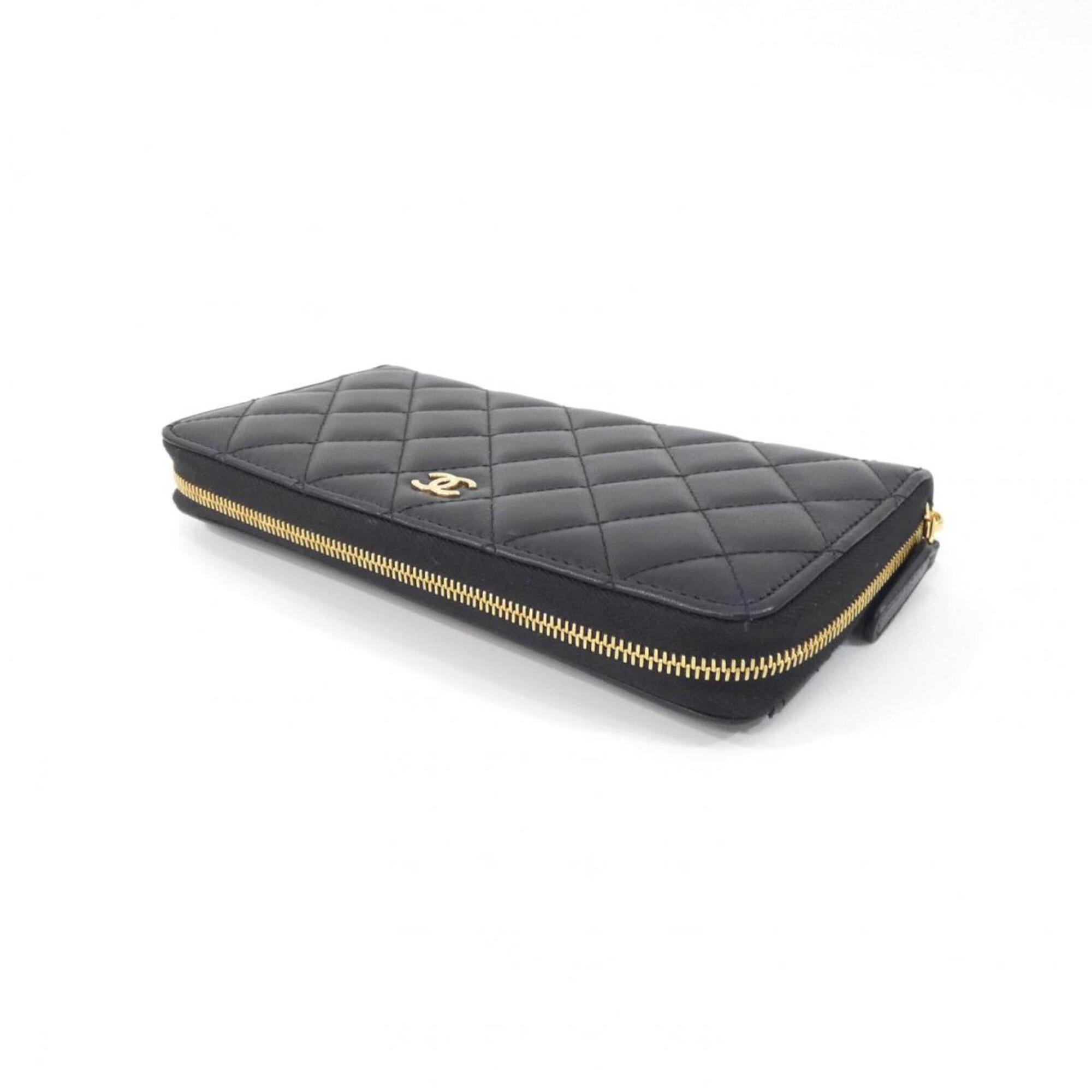 Chanel Black Bordeaux Leather Long Wallet (Bi-Fold) (Pre-Owned)