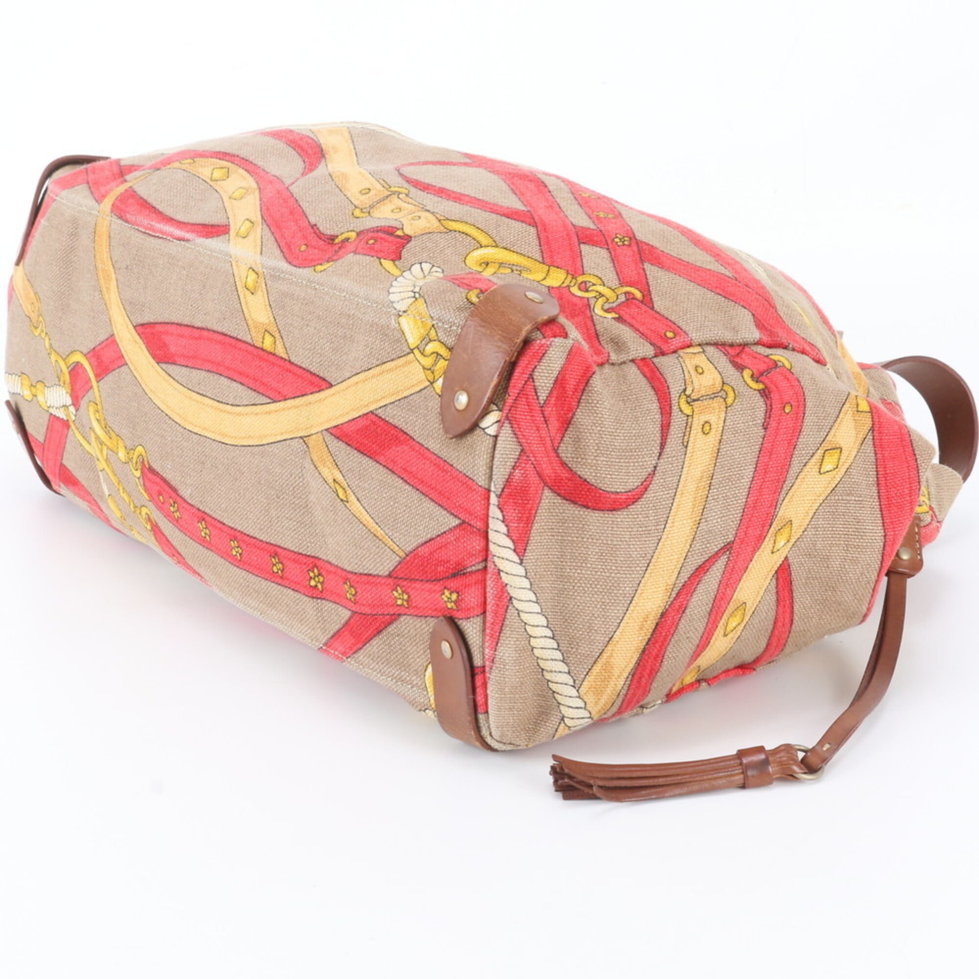 Miu Miu Brown Red Color Leather Canvas Handbag Shoulder Bag Tote Bag (Pre-Owned)