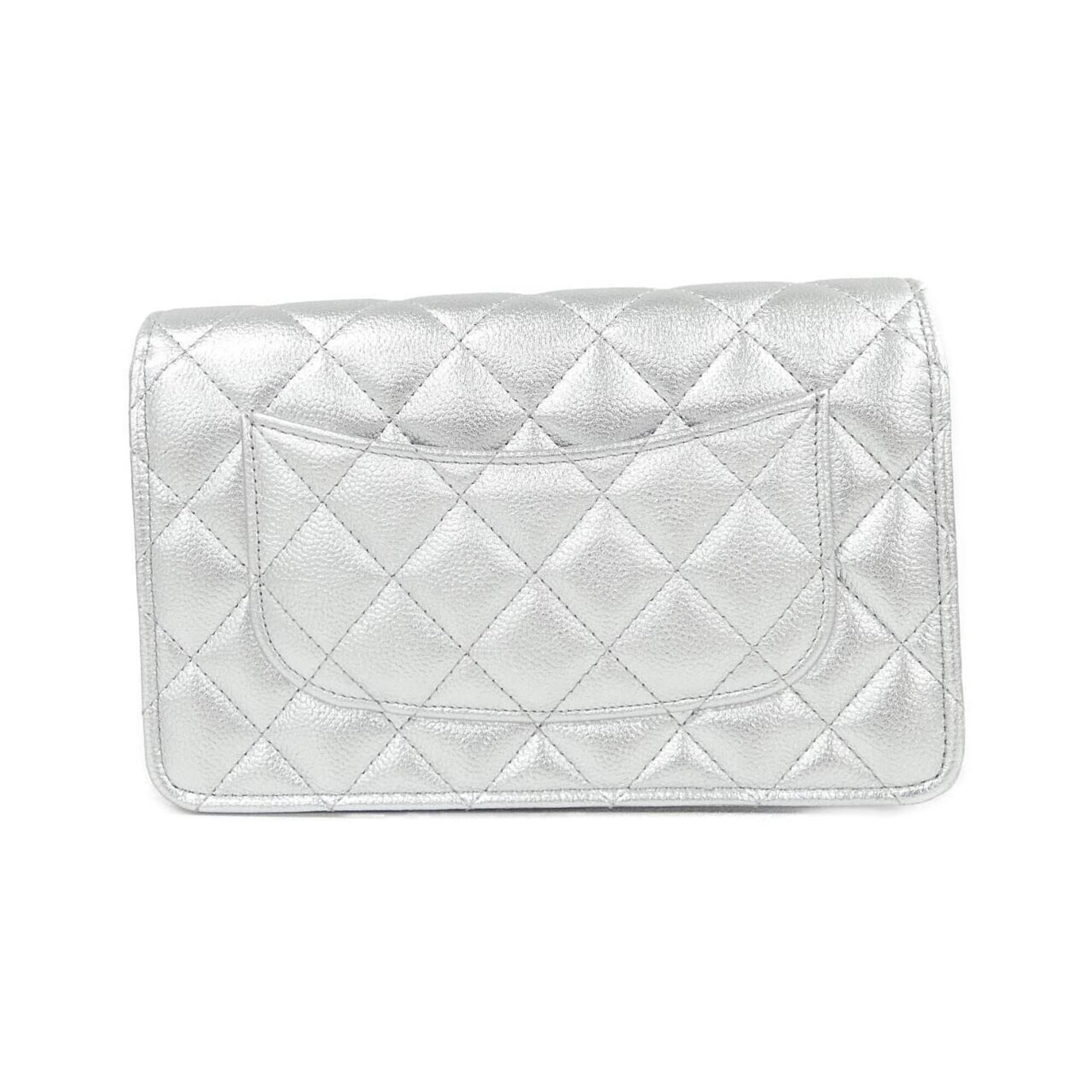 Chanel Silver Grained Calfskin Chain/Shoulder Wallet (Pre-Owned)