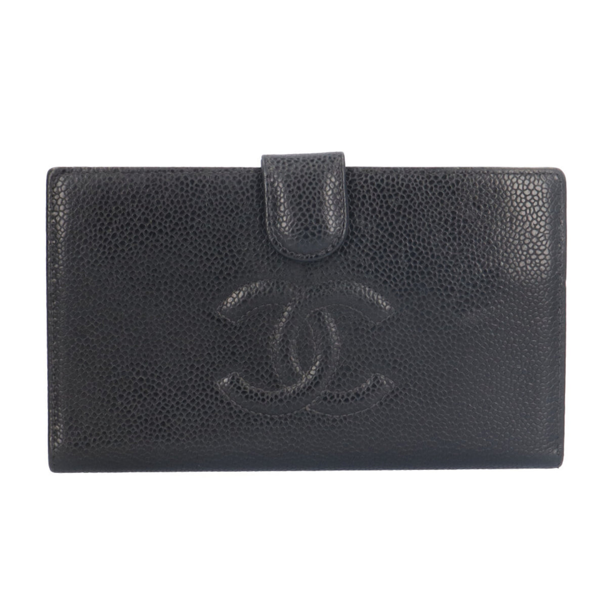Chanel Black Grained Calfskin Long Wallet (Bi-Fold) (Pre-Owned)