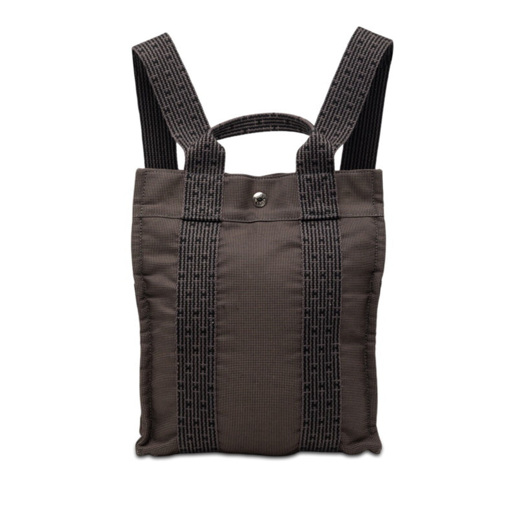 Hermes Her Line Black Gray Canvas Backpack (Pre-Owned)