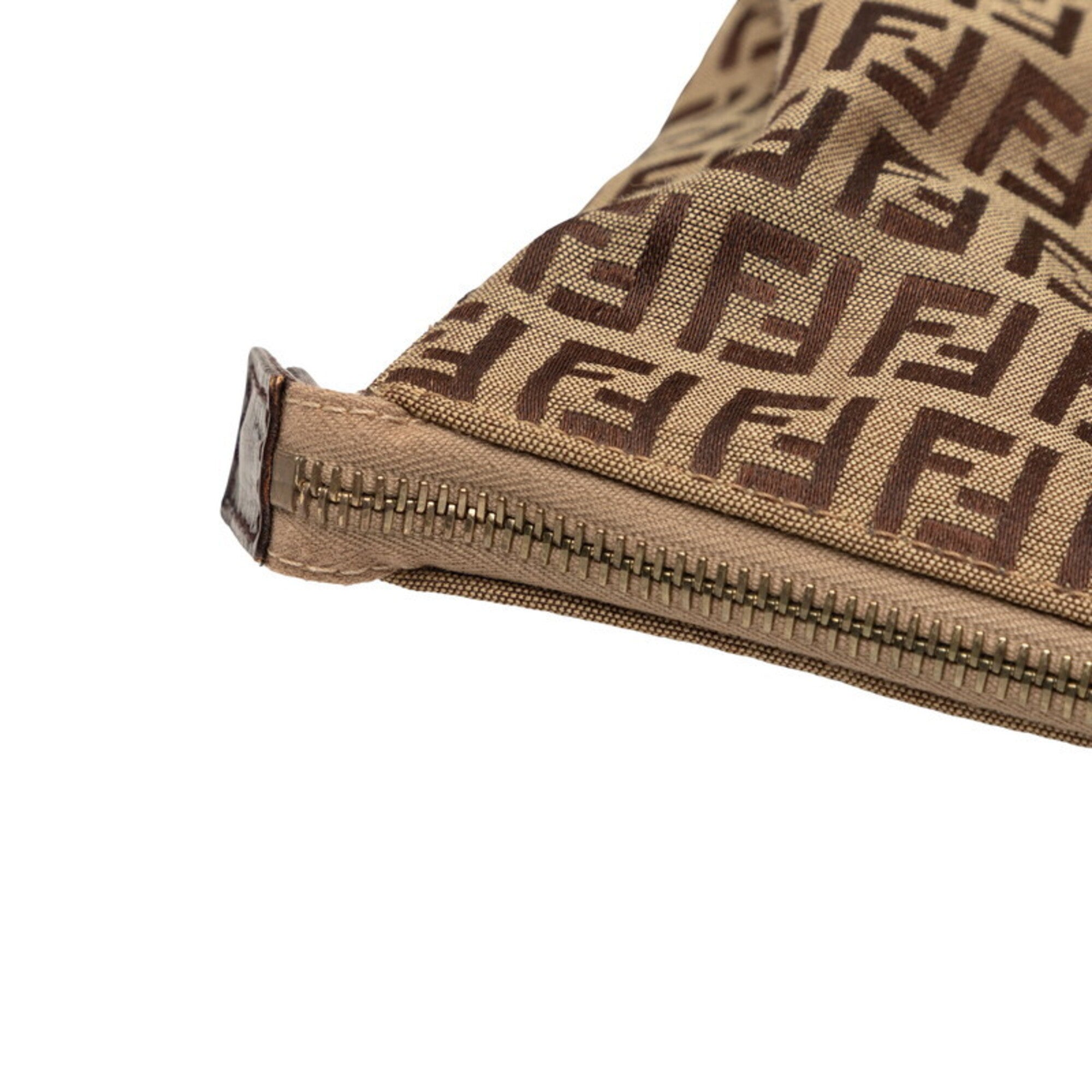 Fendi Brown Leather Canvas Handbag Tote Bag (Pre-Owned)
